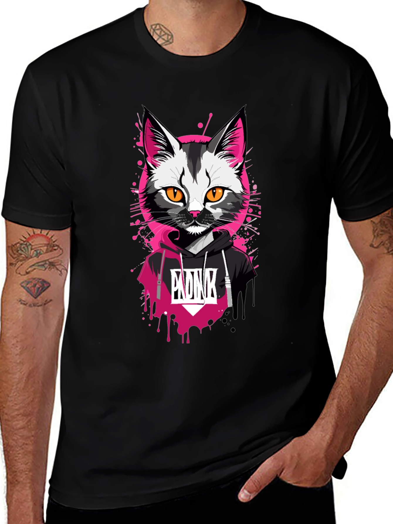 Cool Cat Graphic Tee - Pink Punk Design