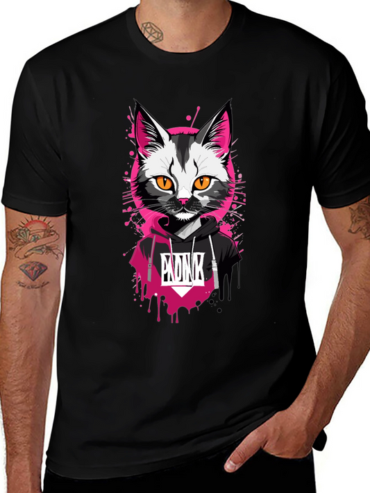 Cool Cat Graphic Tee - Pink Punk Design