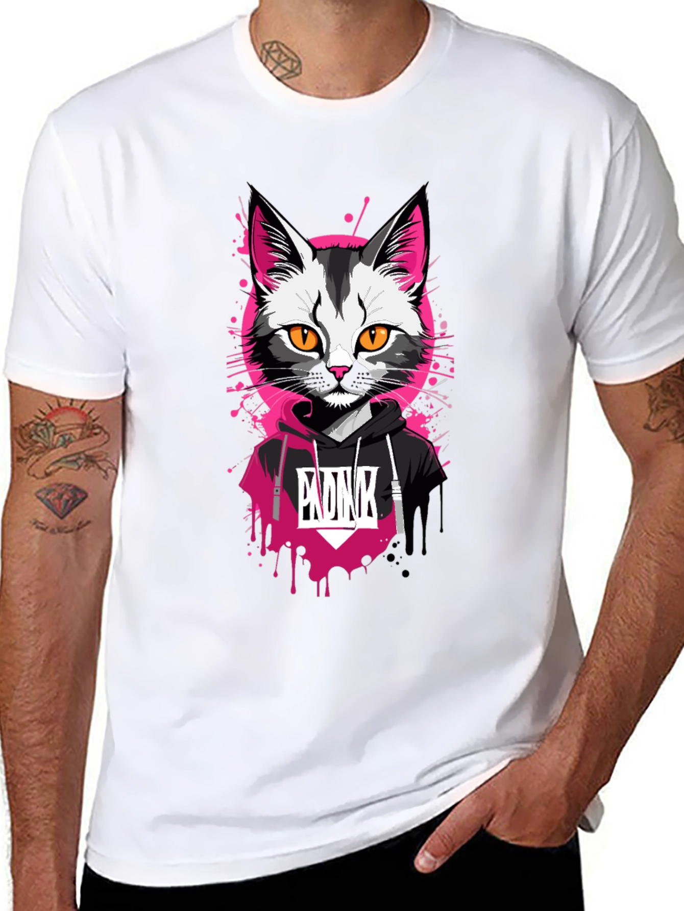 Cool Cat Graphic Tee - Pink Punk Design