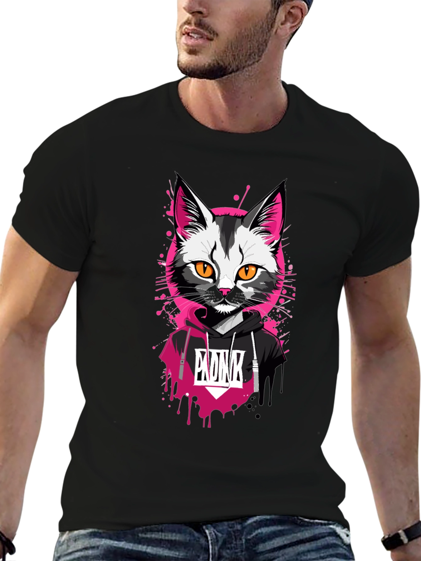 Cool Cat Graphic Tee - Pink Punk Design