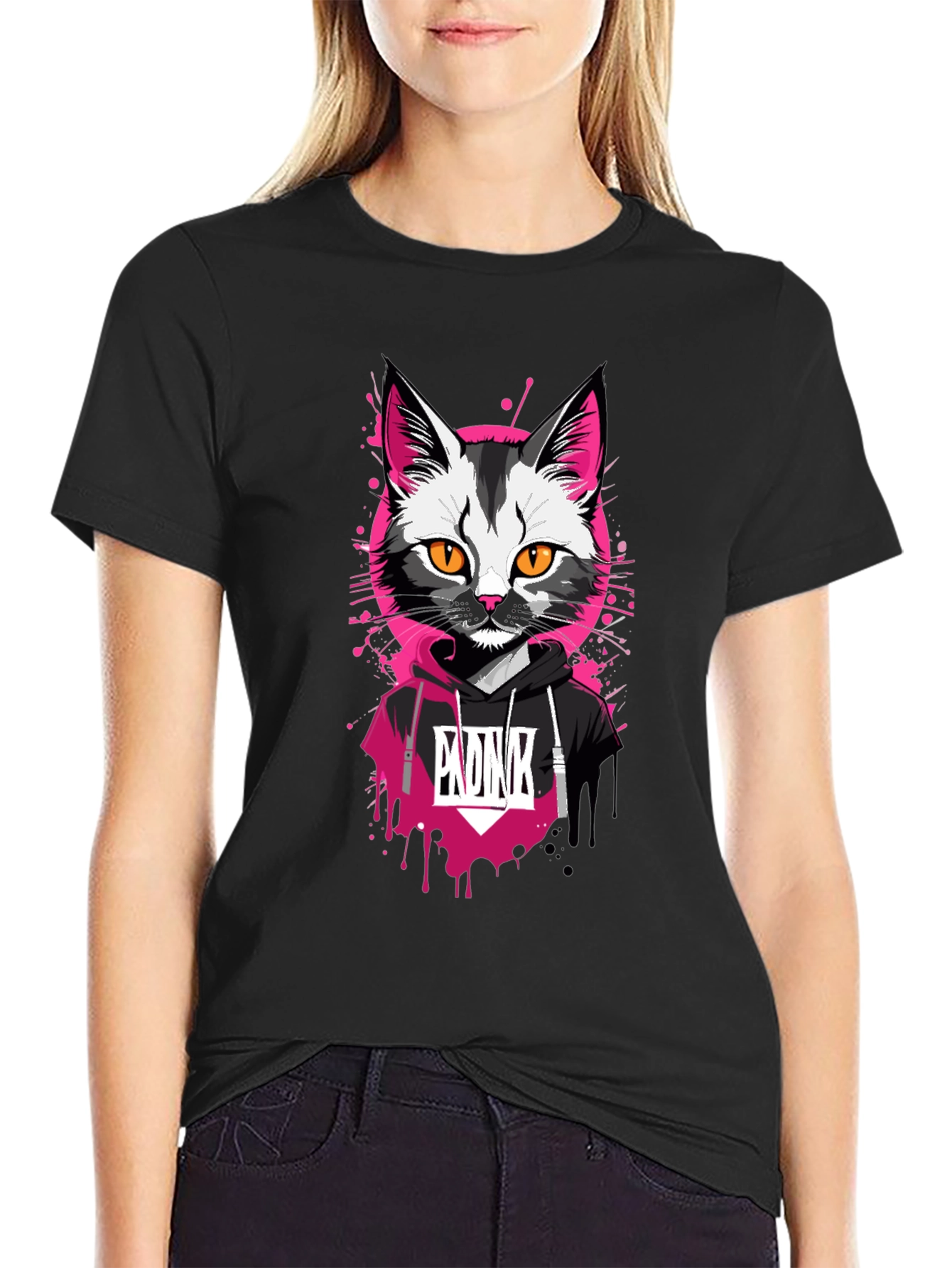 Cool Cat Graphic Tee - Pink Punk Design