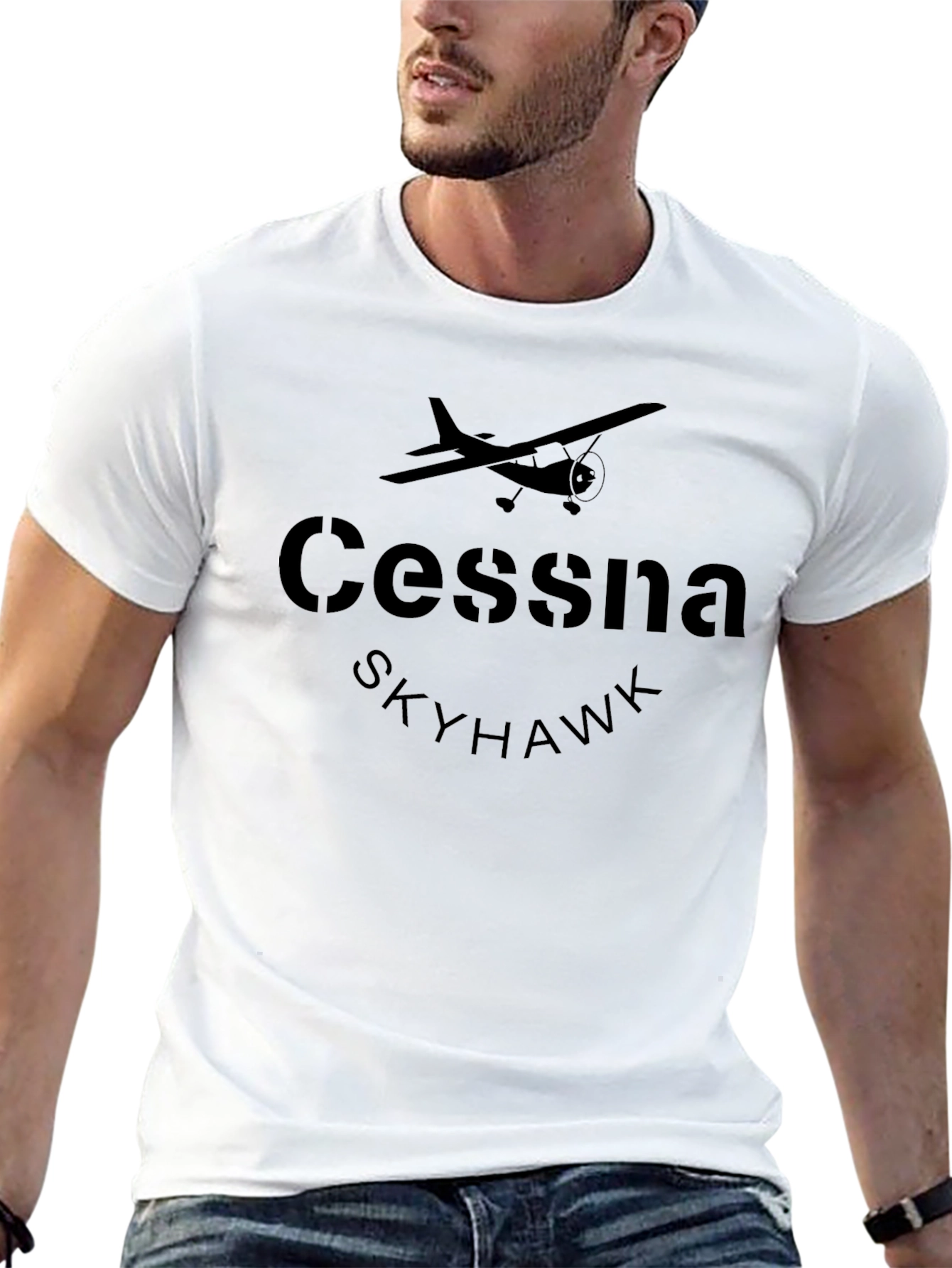 Cessna Skyhawk Airplane Black Graphic T-Shirt