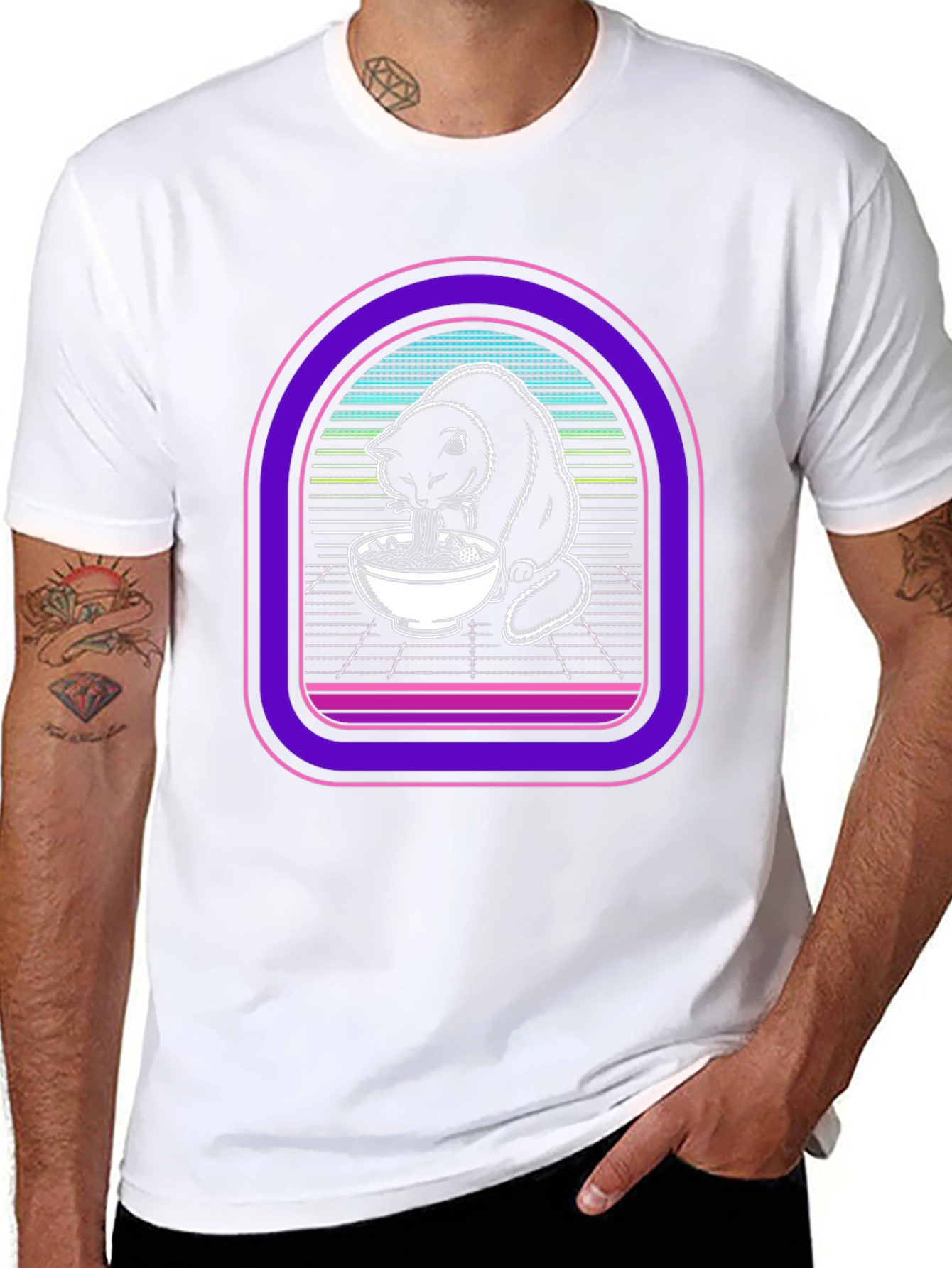 Ramen Cat Graphic Tee - Retro Style