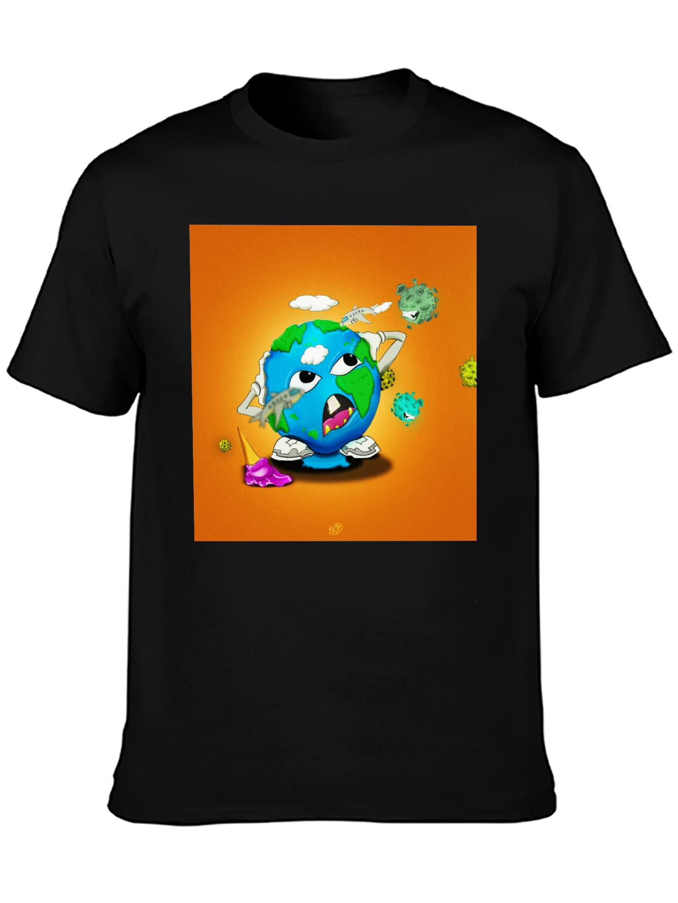 Earth Cartoon Graphic Tee - Black