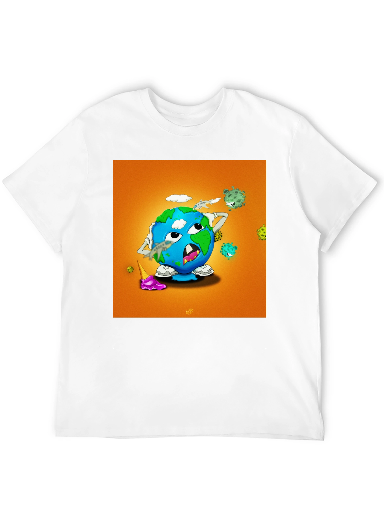 Earth Cartoon Graphic Tee - Black