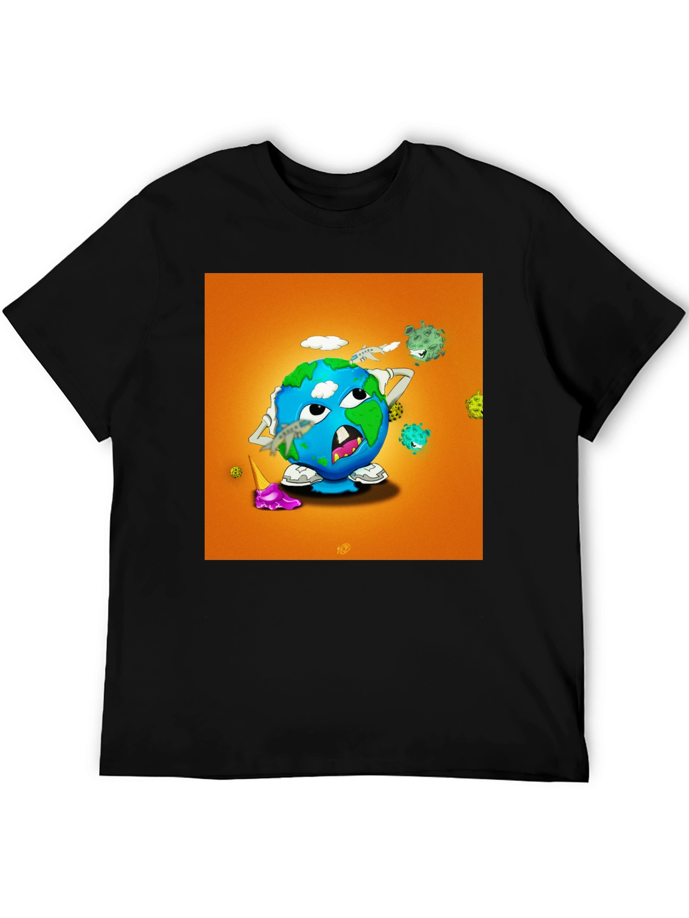 Earth Cartoon Graphic Tee - Black