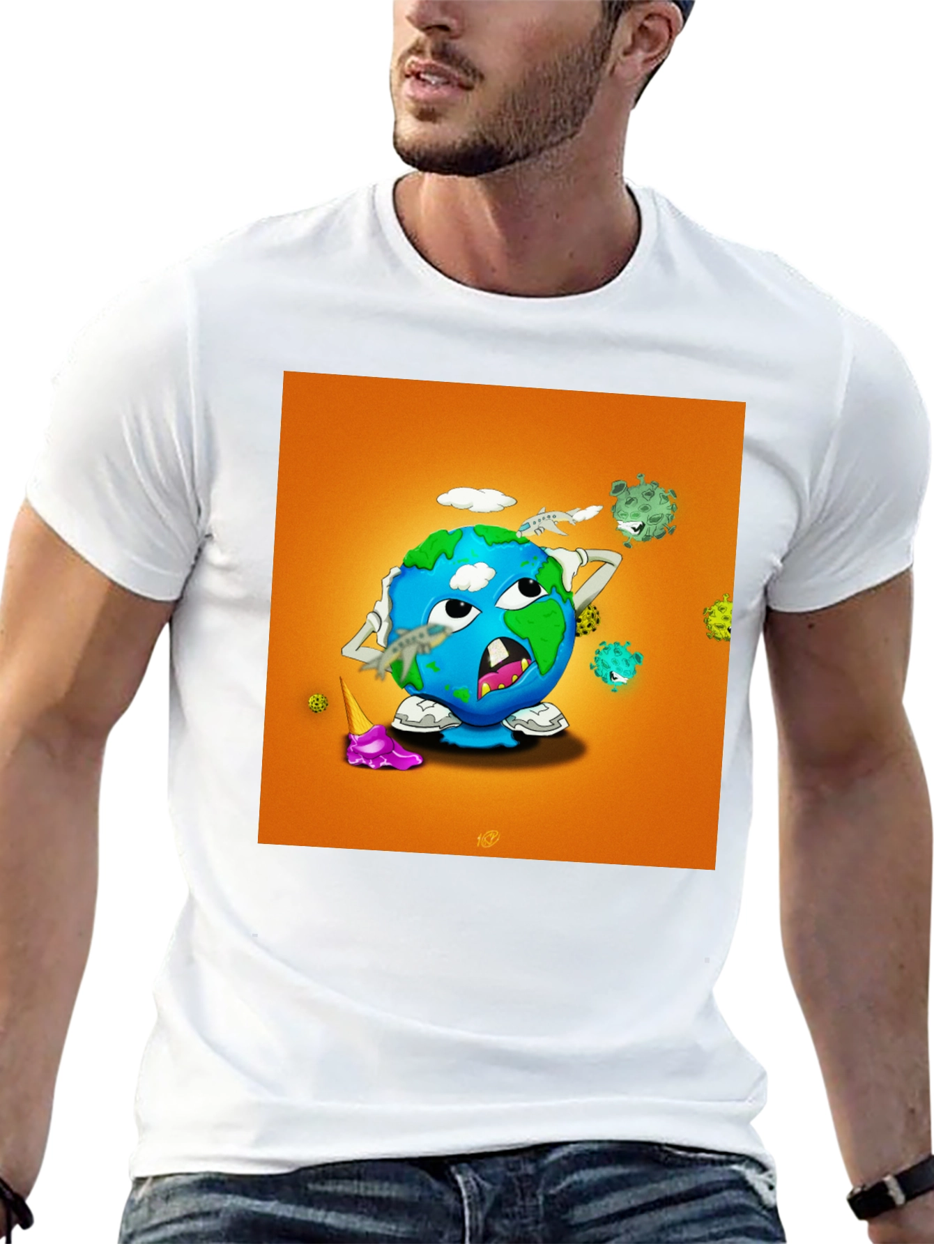 Earth Cartoon Graphic Tee - Black