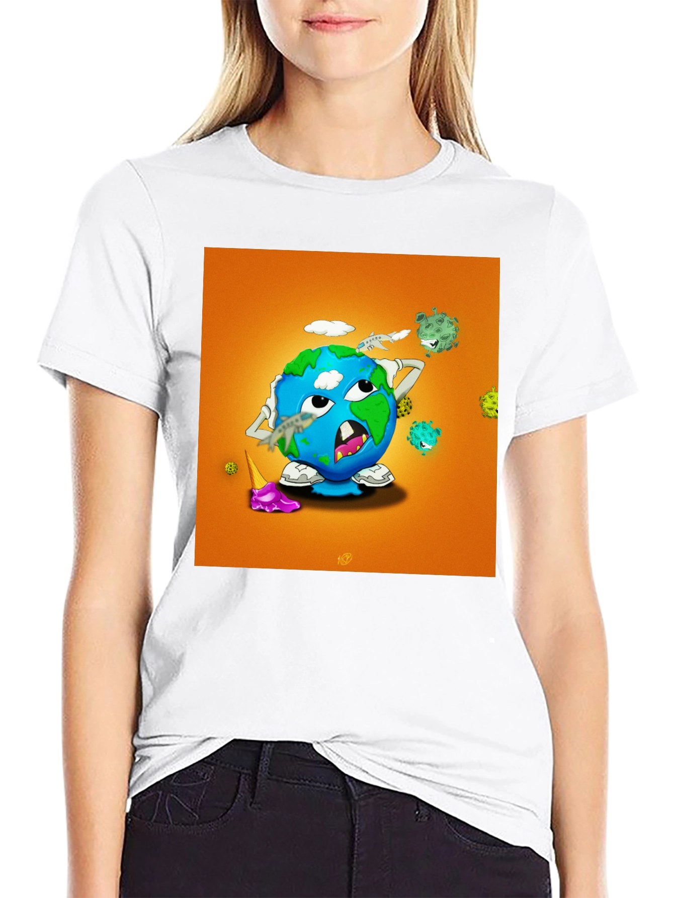 Earth Cartoon Graphic Tee - Black