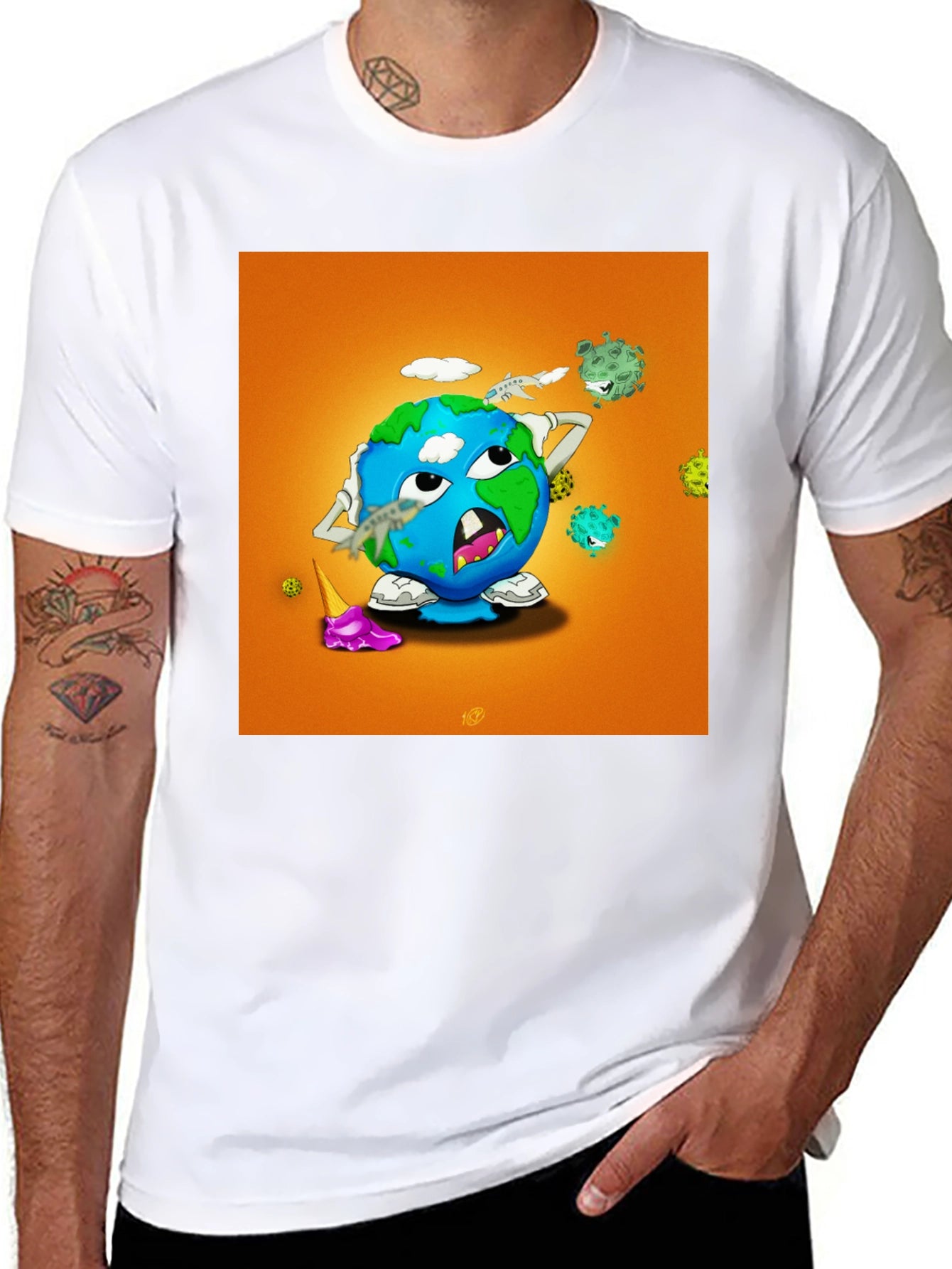 Earth Cartoon Graphic Tee - Black