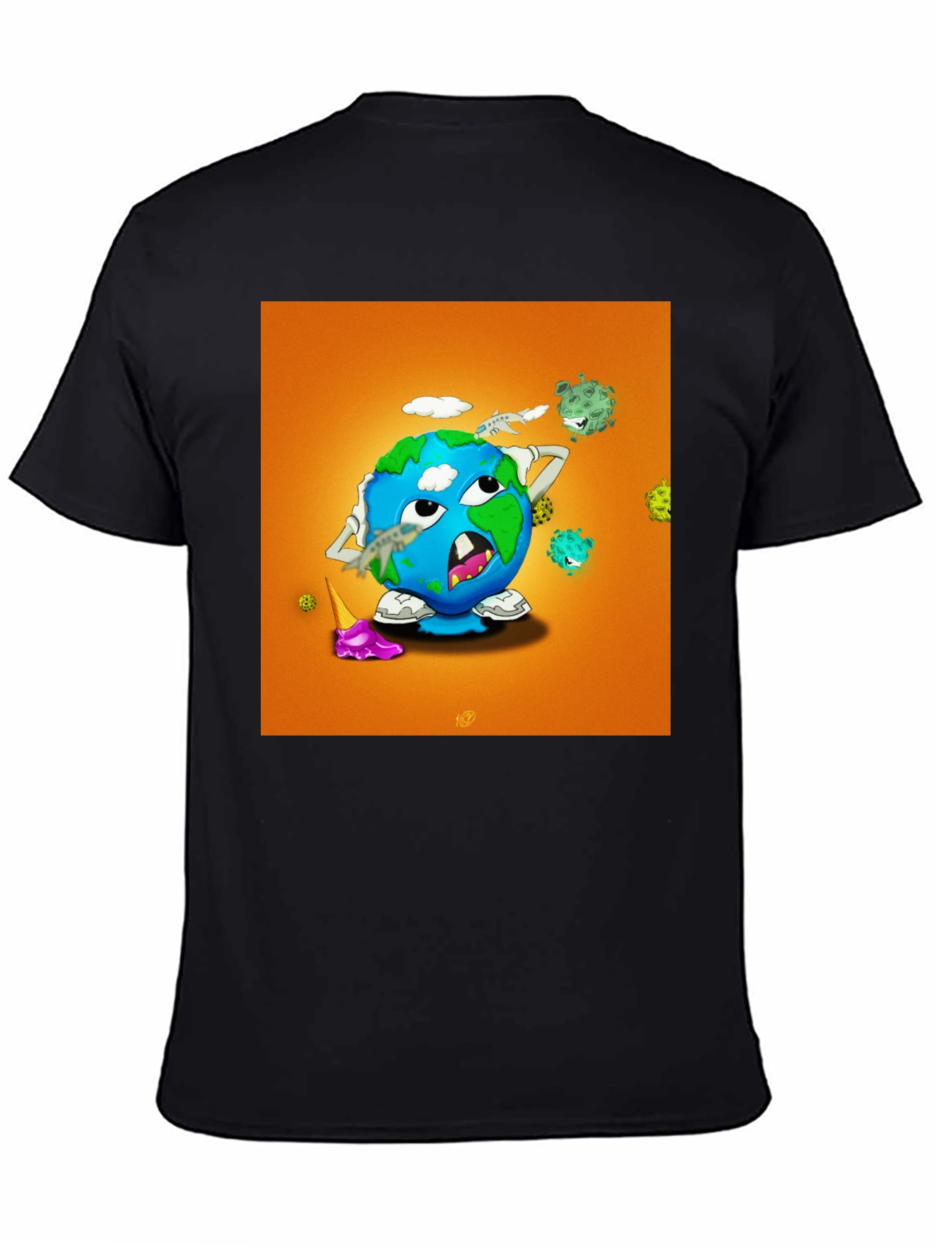 Earth Cartoon Graphic Tee - Black