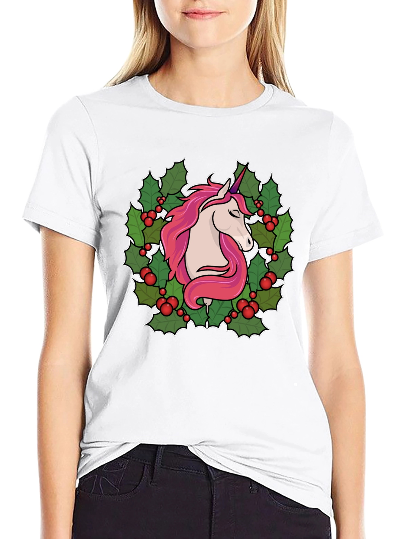 Unicorn Christmas Wreath Graphic Tee