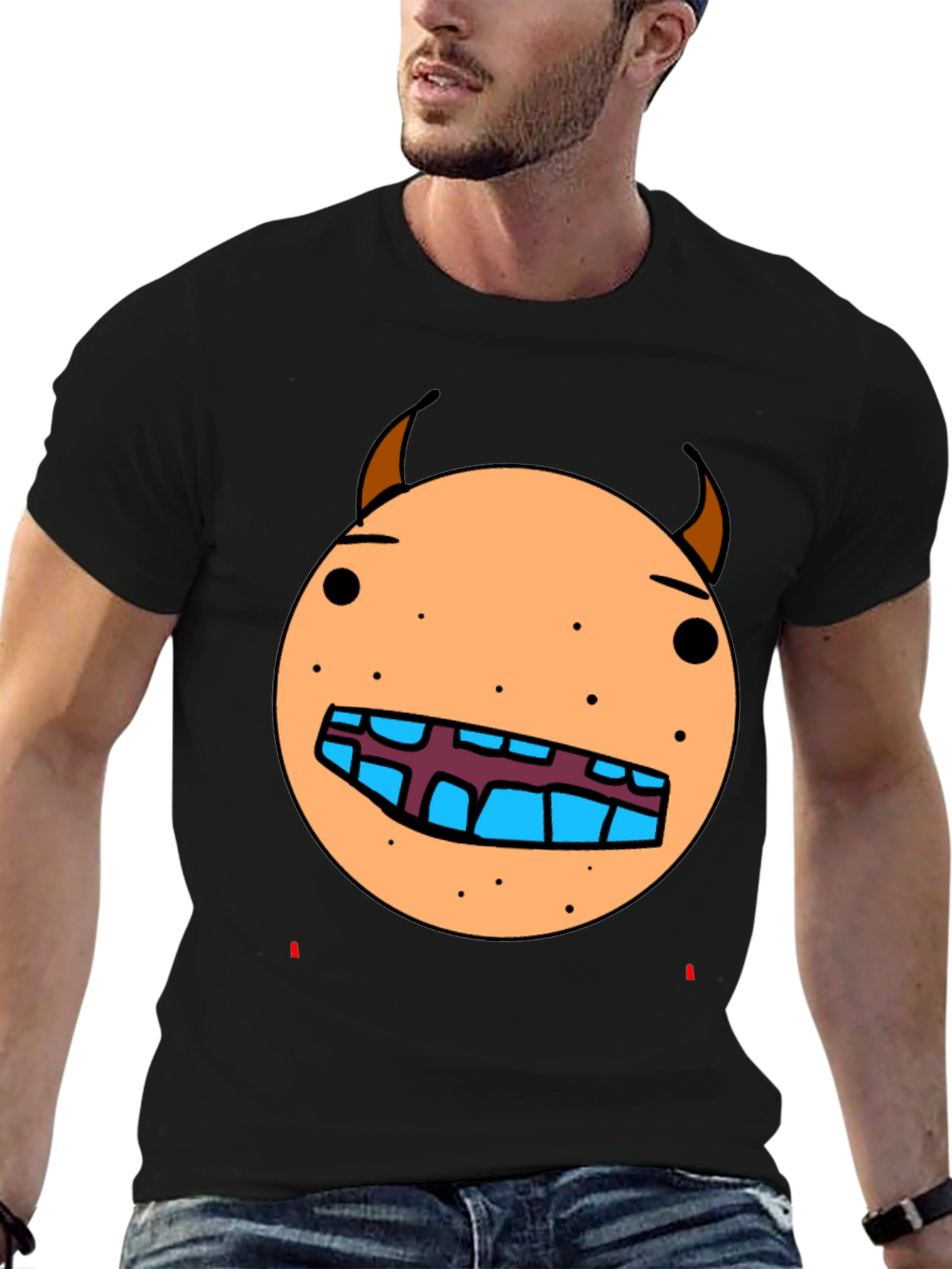 Cartoon Monster Face Graphic T-Shirt - Black