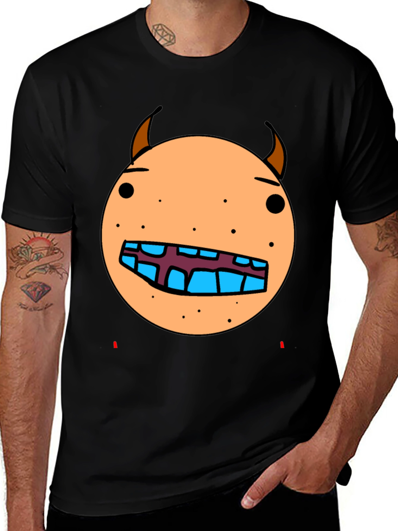 Cartoon Monster Face Graphic T-Shirt - Black