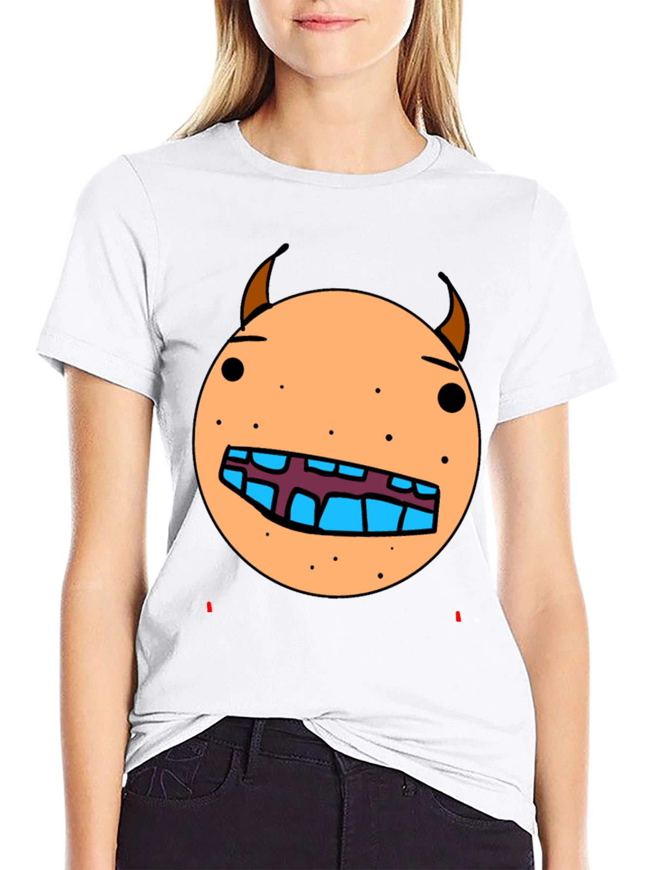 Cartoon Monster Face Graphic T-Shirt - Black