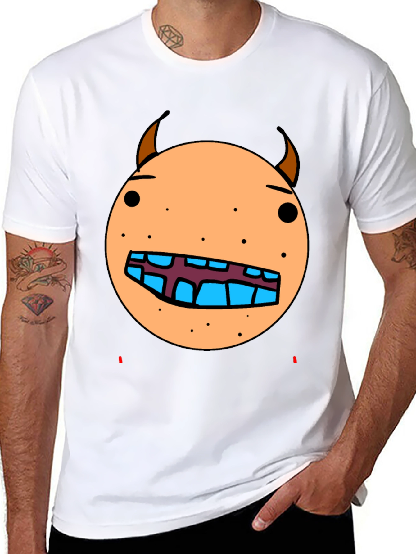 Cartoon Monster Face Graphic T-Shirt - Black