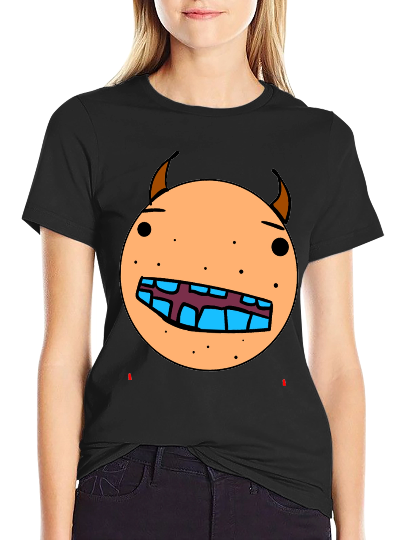 Cartoon Monster Face Graphic T-Shirt - Black