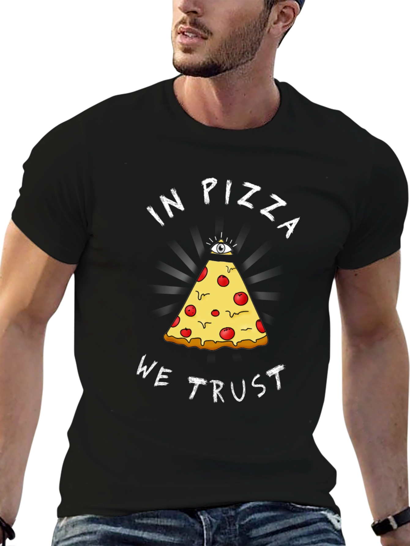 In Pizza We Trust Graphic Tee - Black