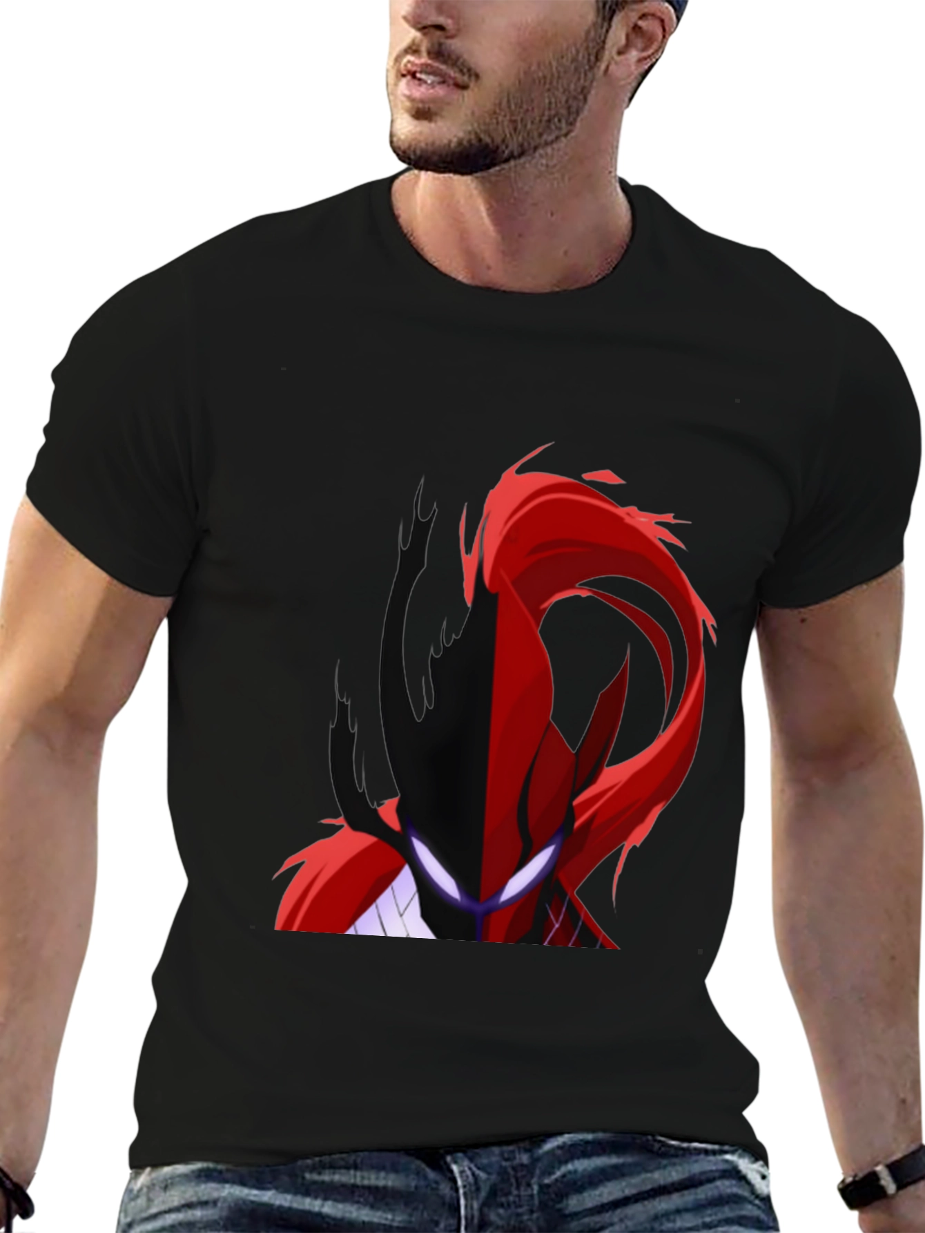 Split Face Graphic Print Black T-Shirt