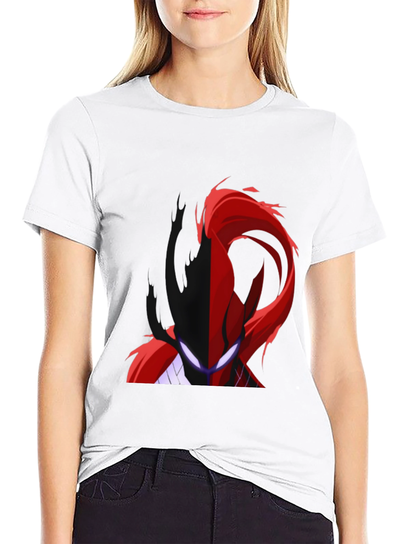 Split Face Graphic Print Black T-Shirt