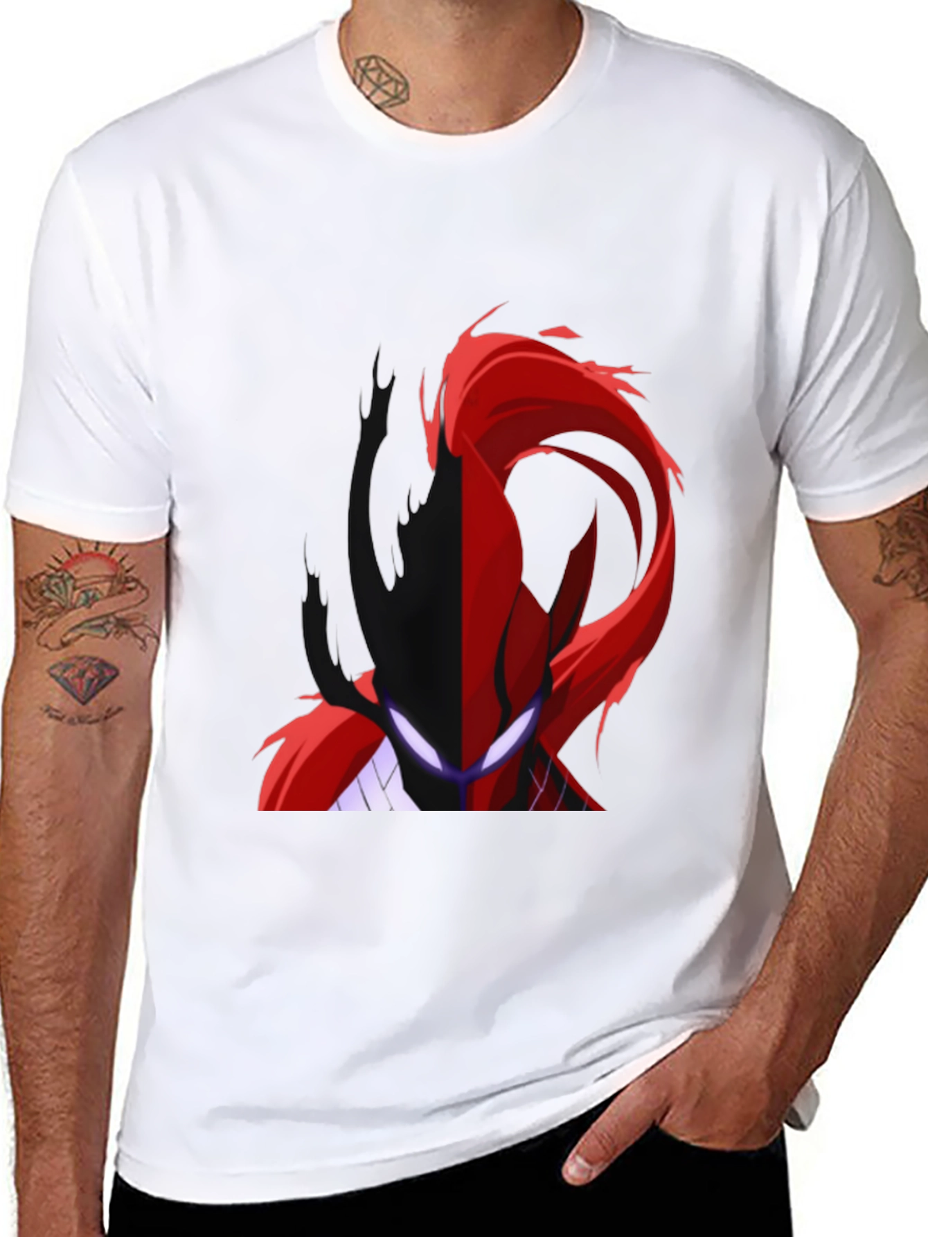 Split Face Graphic Print Black T-Shirt