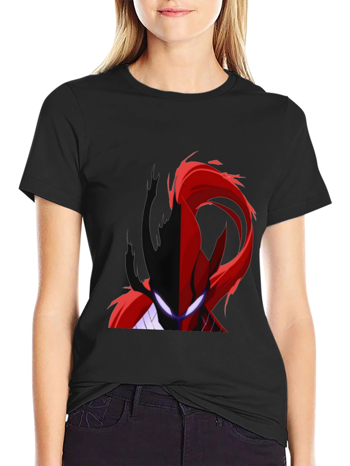 Split Face Graphic Print Black T-Shirt