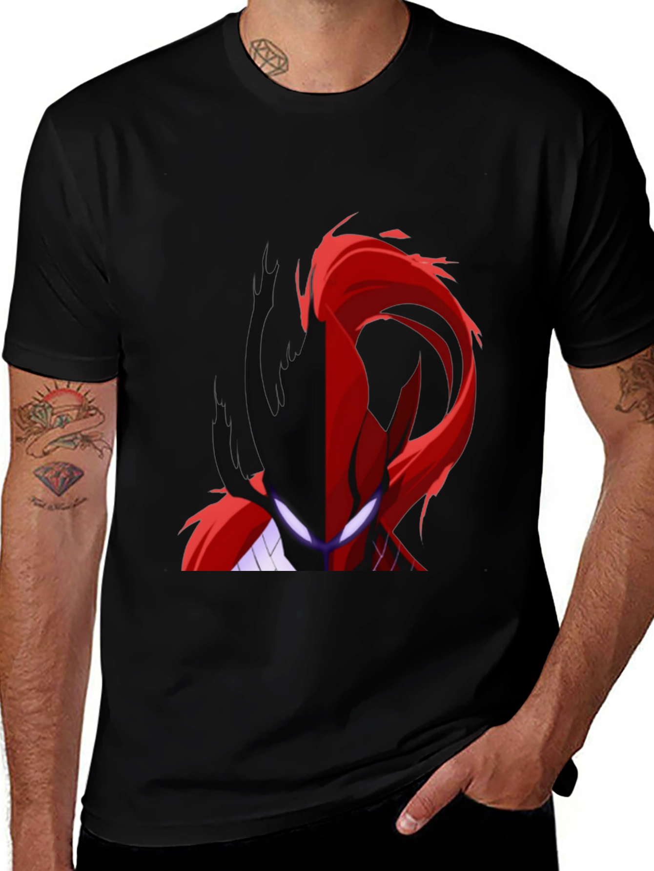 Split Face Graphic Print Black T-Shirt