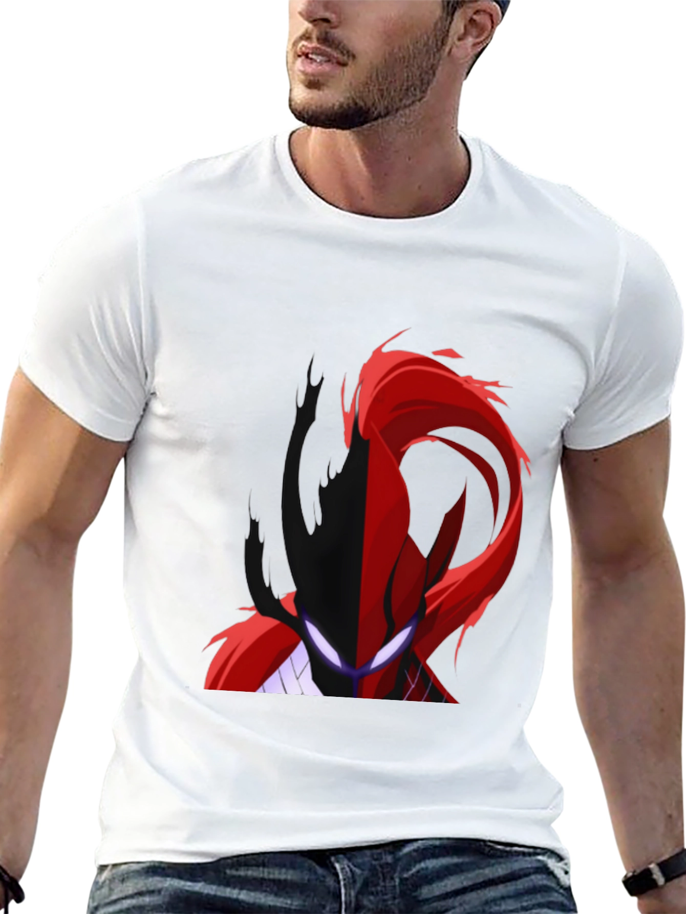 Split Face Graphic Print Black T-Shirt