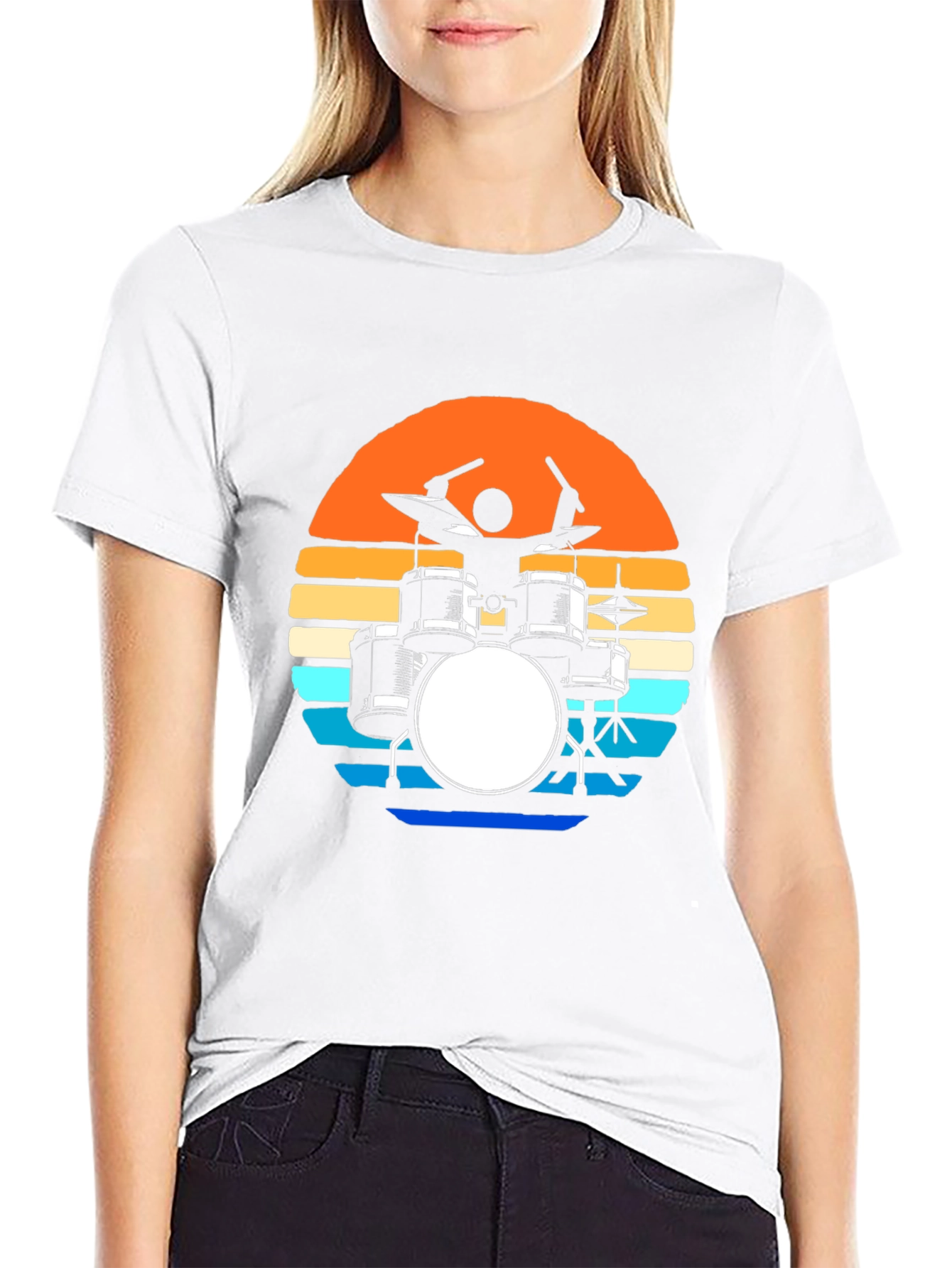 Retro Drum Set T-Shirt - Sunset Design