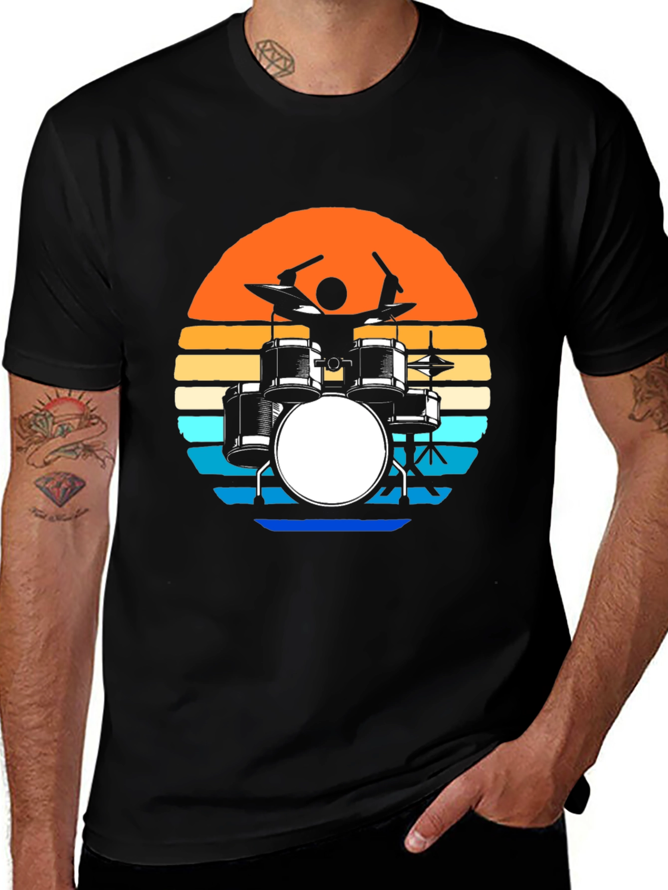 Retro Drum Set T-Shirt - Sunset Design