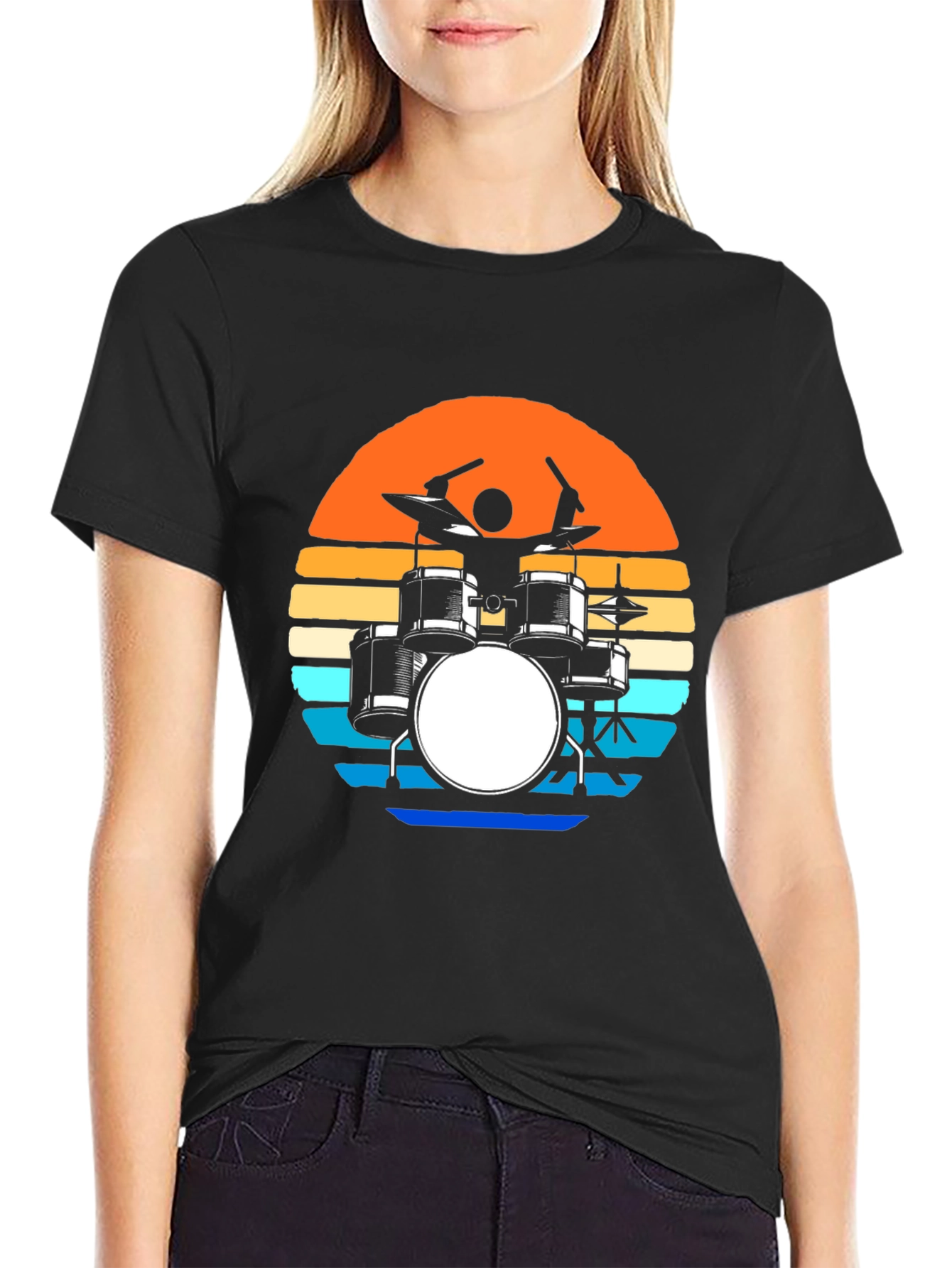 Retro Drum Set T-Shirt - Sunset Design