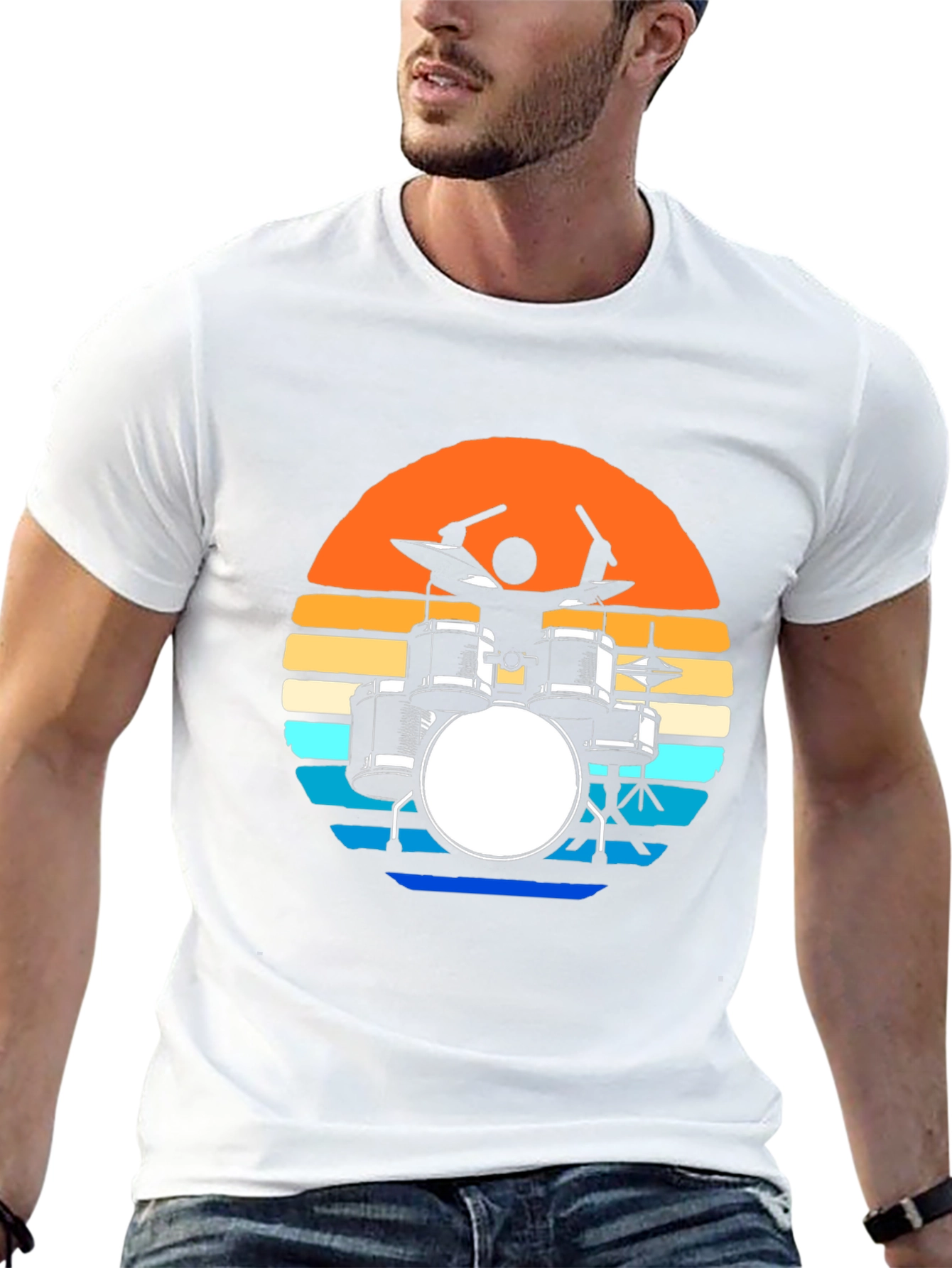 Retro Drum Set T-Shirt - Sunset Design