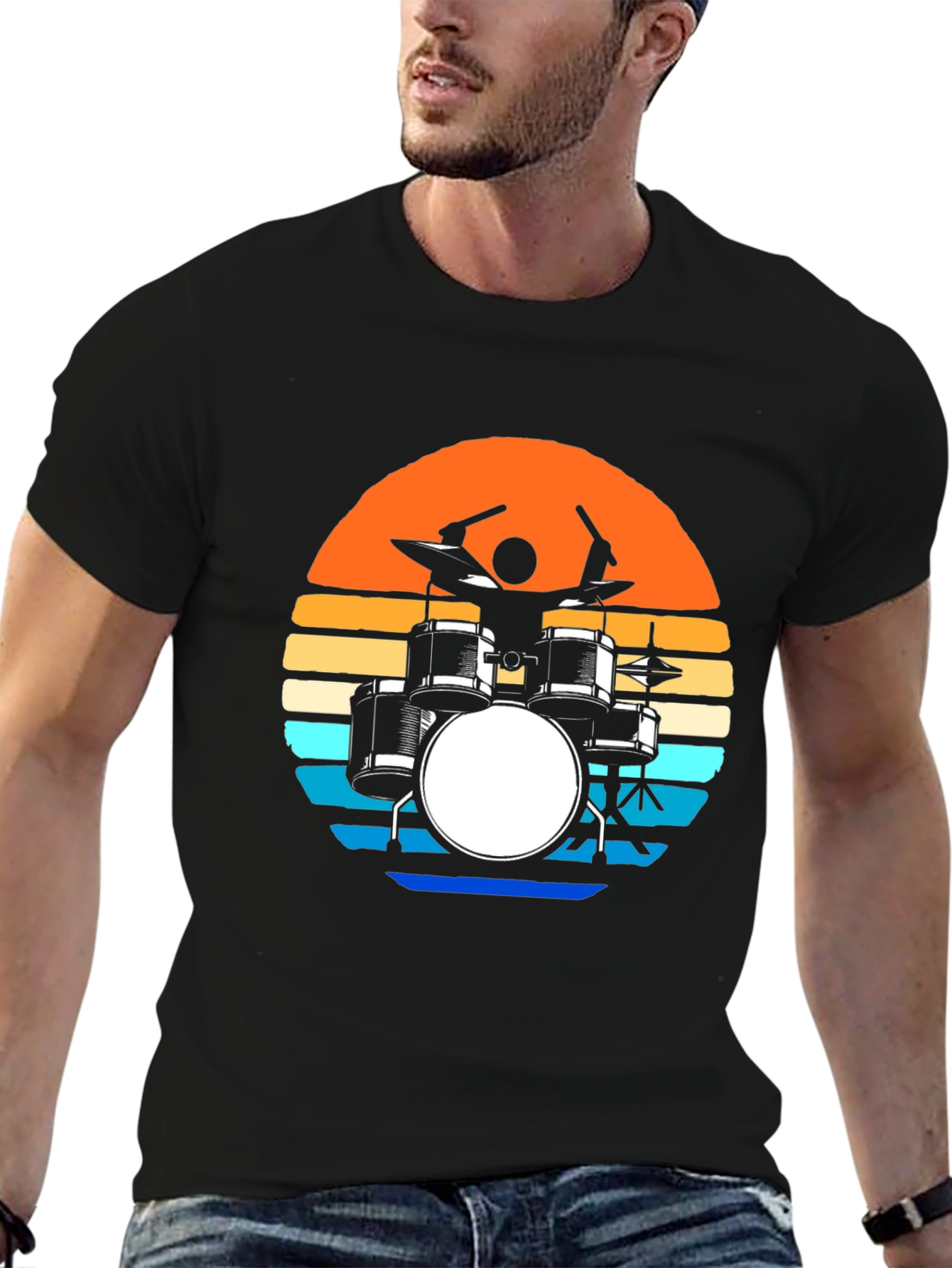 Retro Drum Set T-Shirt - Sunset Design