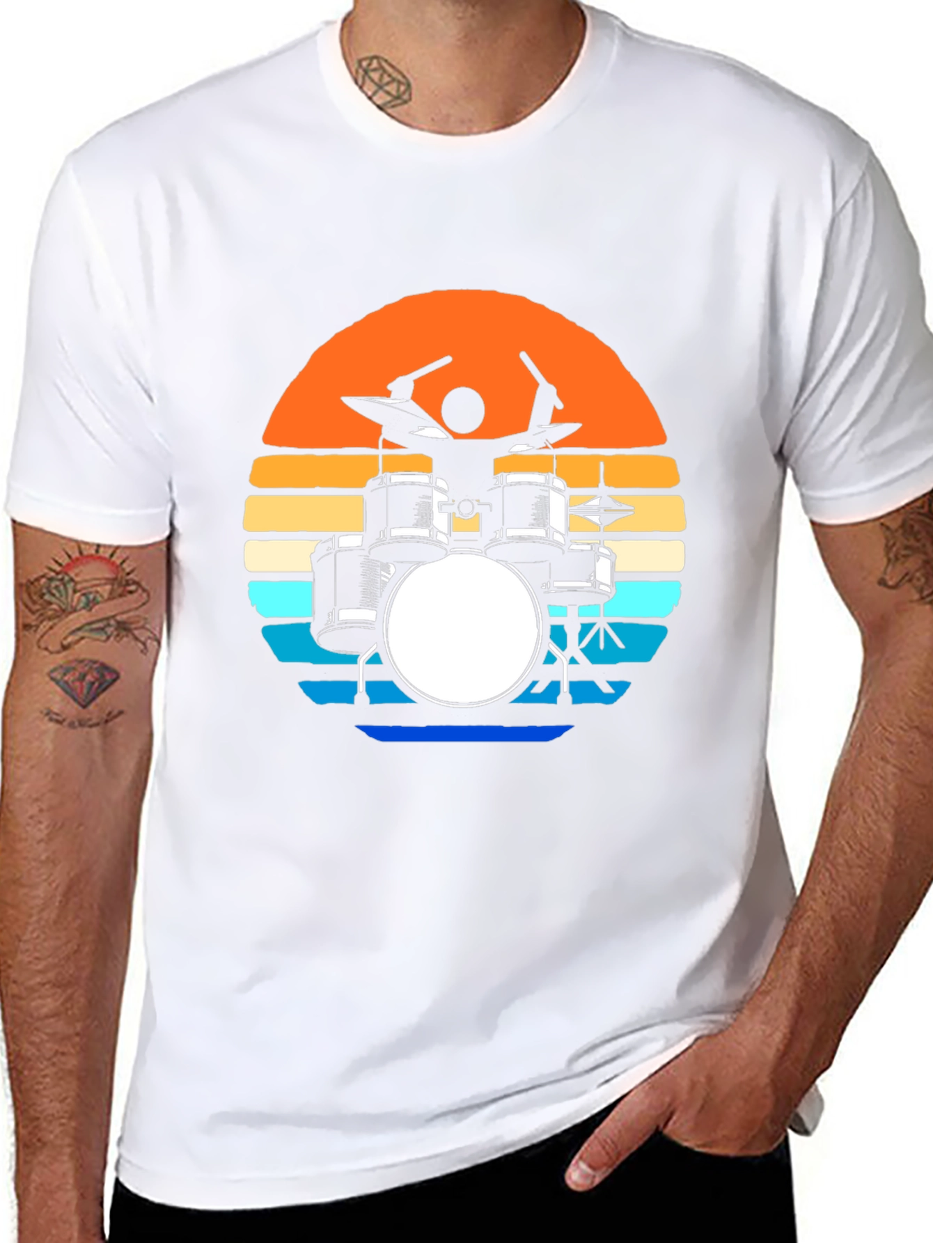 Retro Drum Set T-Shirt - Sunset Design