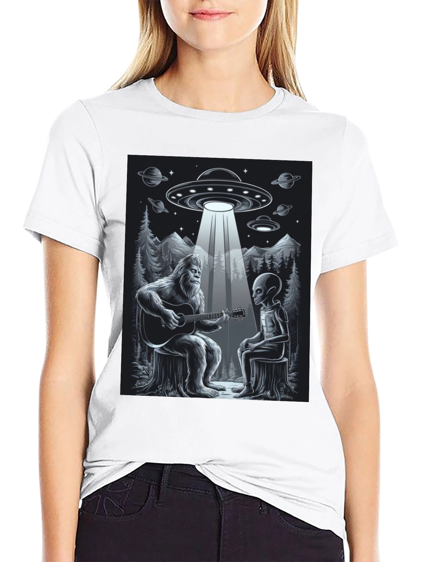 Bigfoot and Alien Music T-Shirt