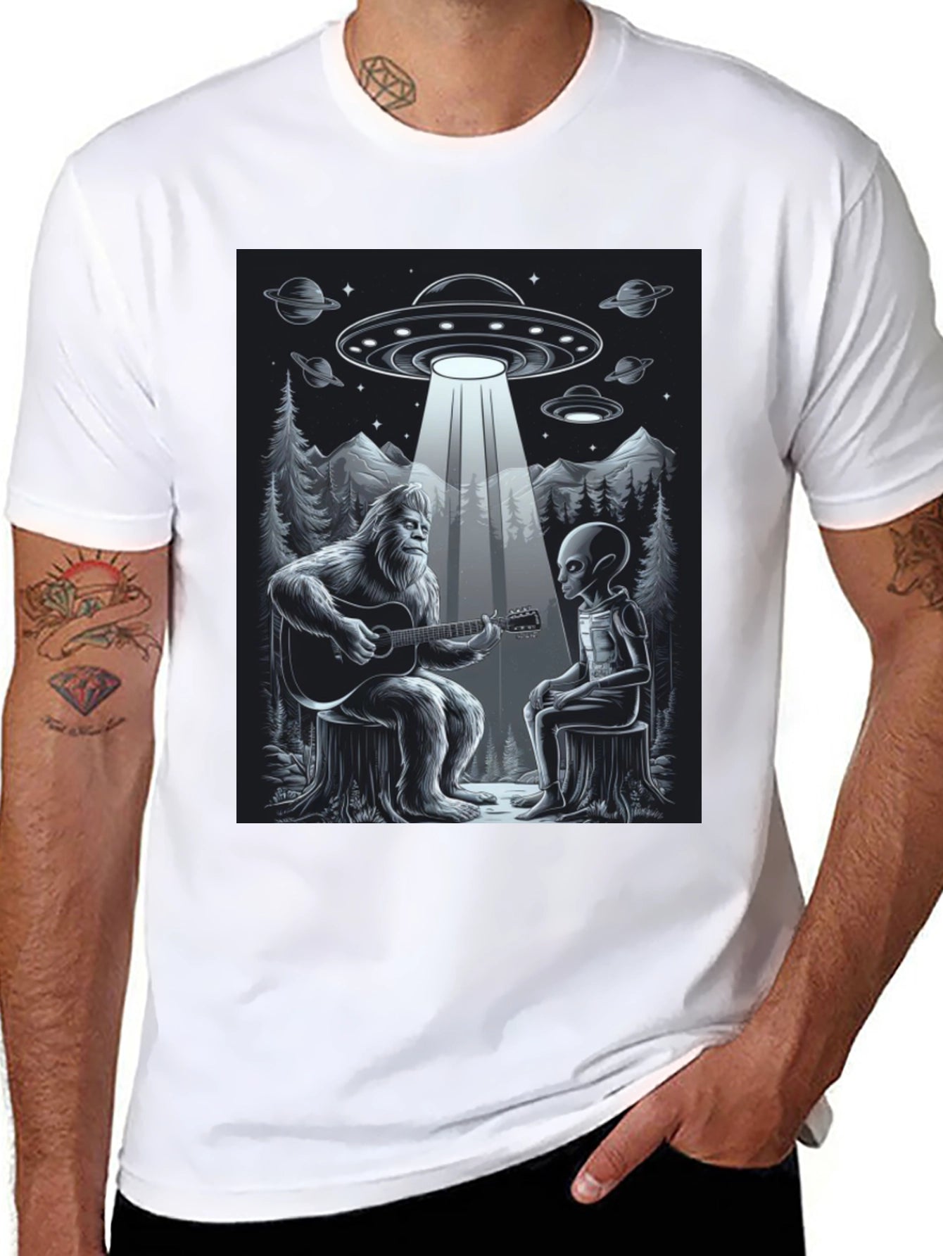 Bigfoot and Alien Music T-Shirt