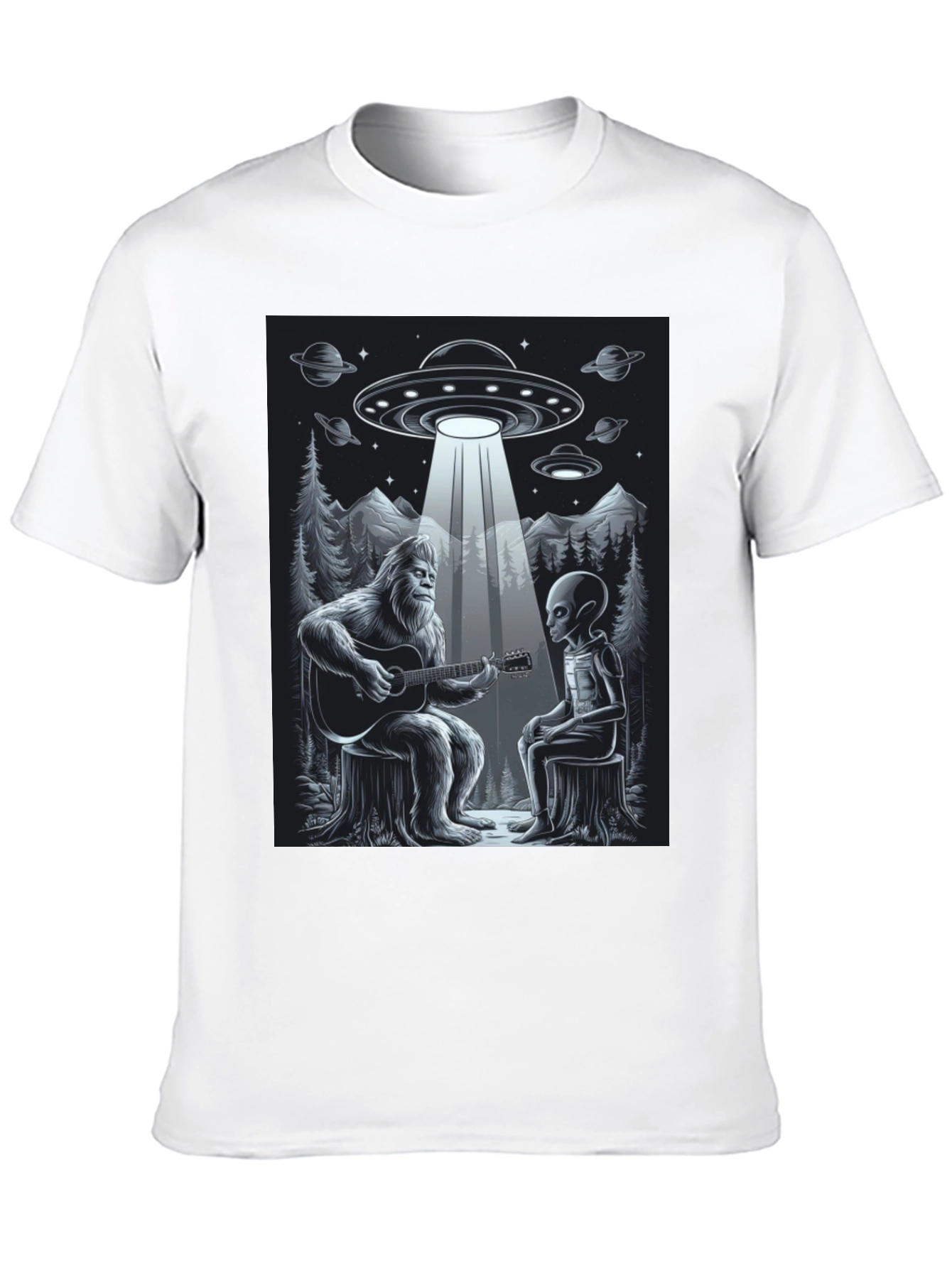 Bigfoot and Alien Music T-Shirt