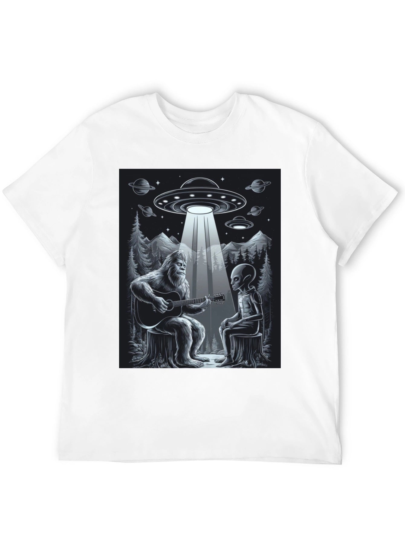 Bigfoot and Alien Music T-Shirt