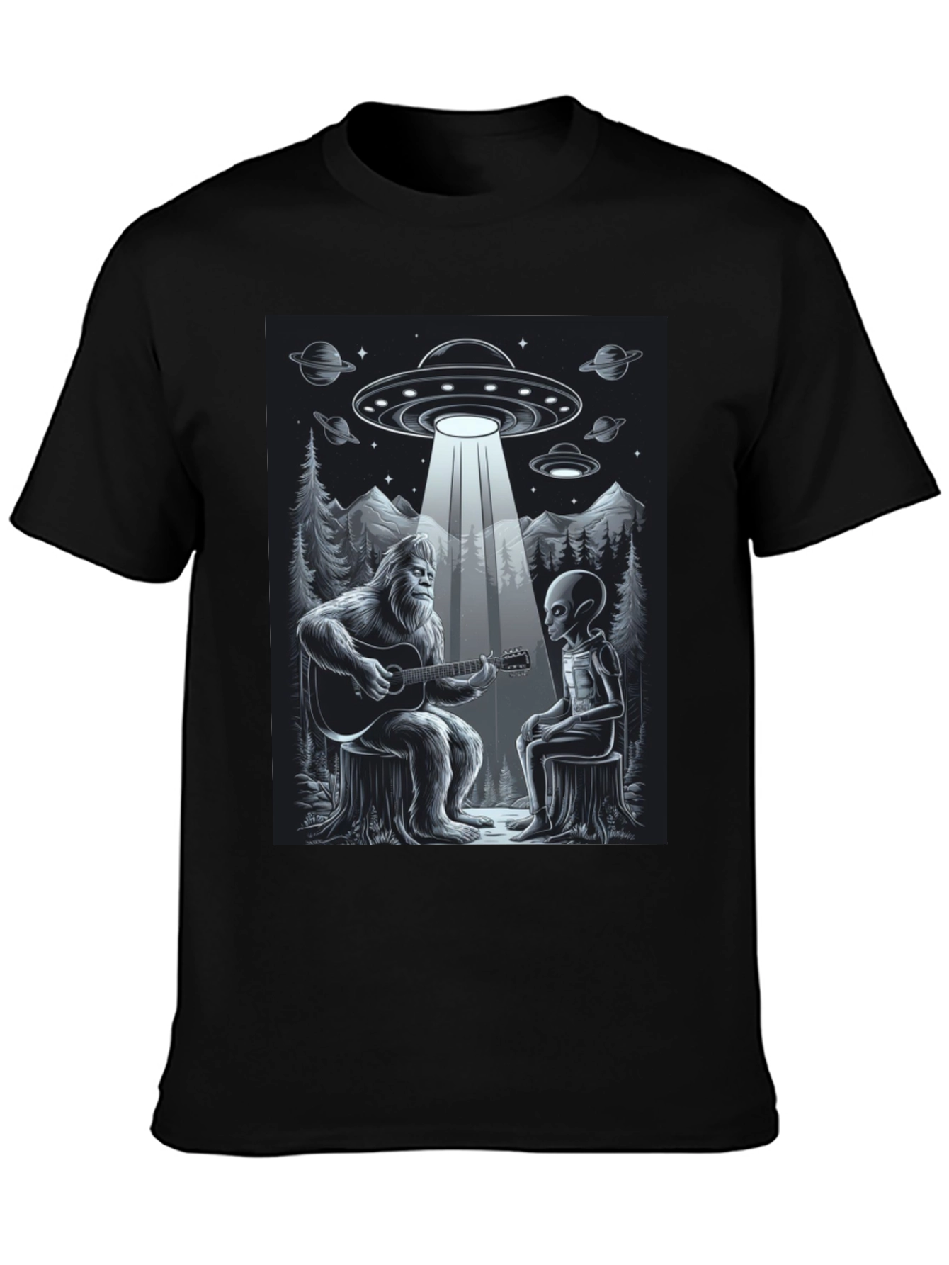 Bigfoot and Alien Music T-Shirt