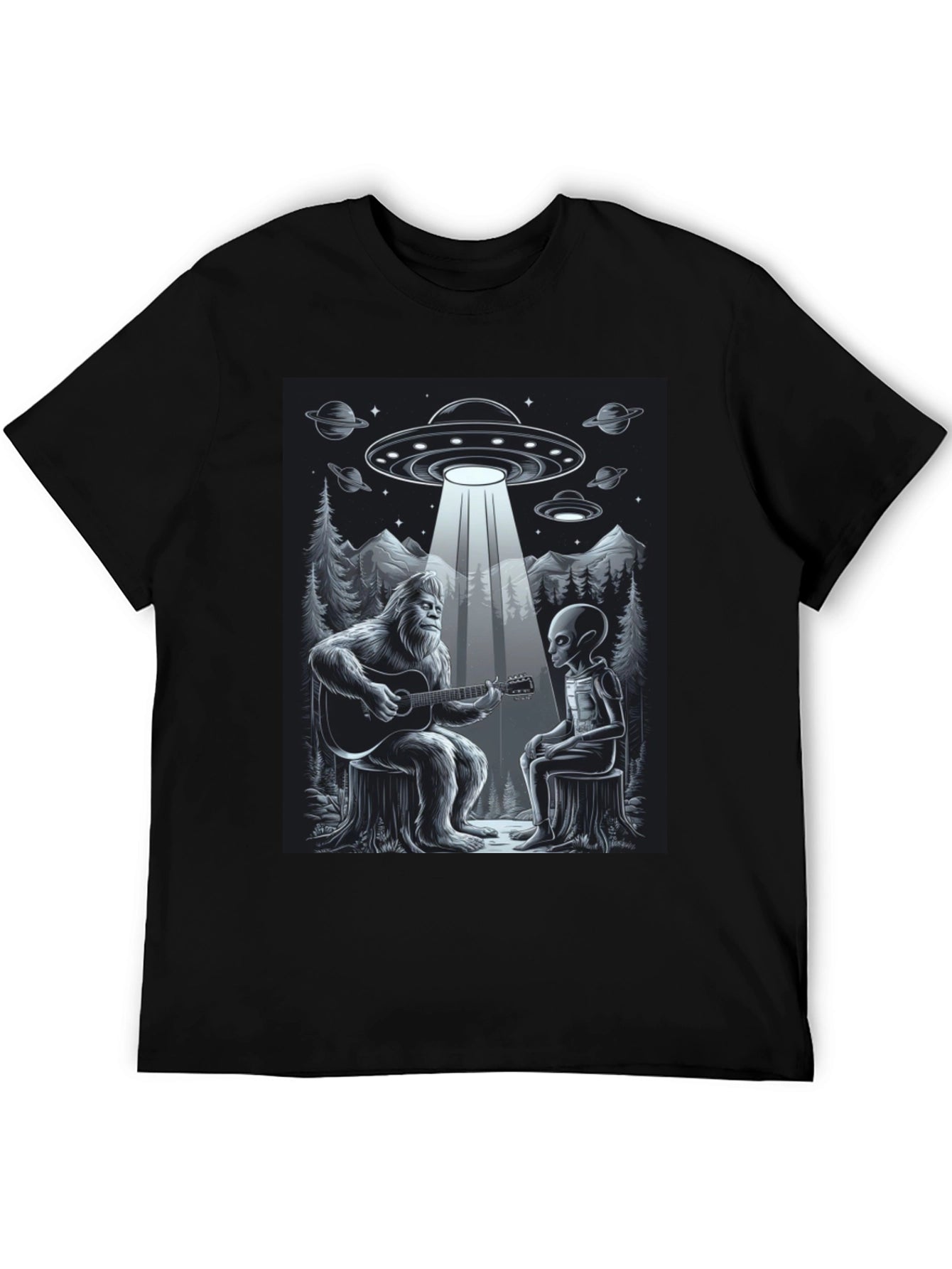 Bigfoot and Alien Music T-Shirt