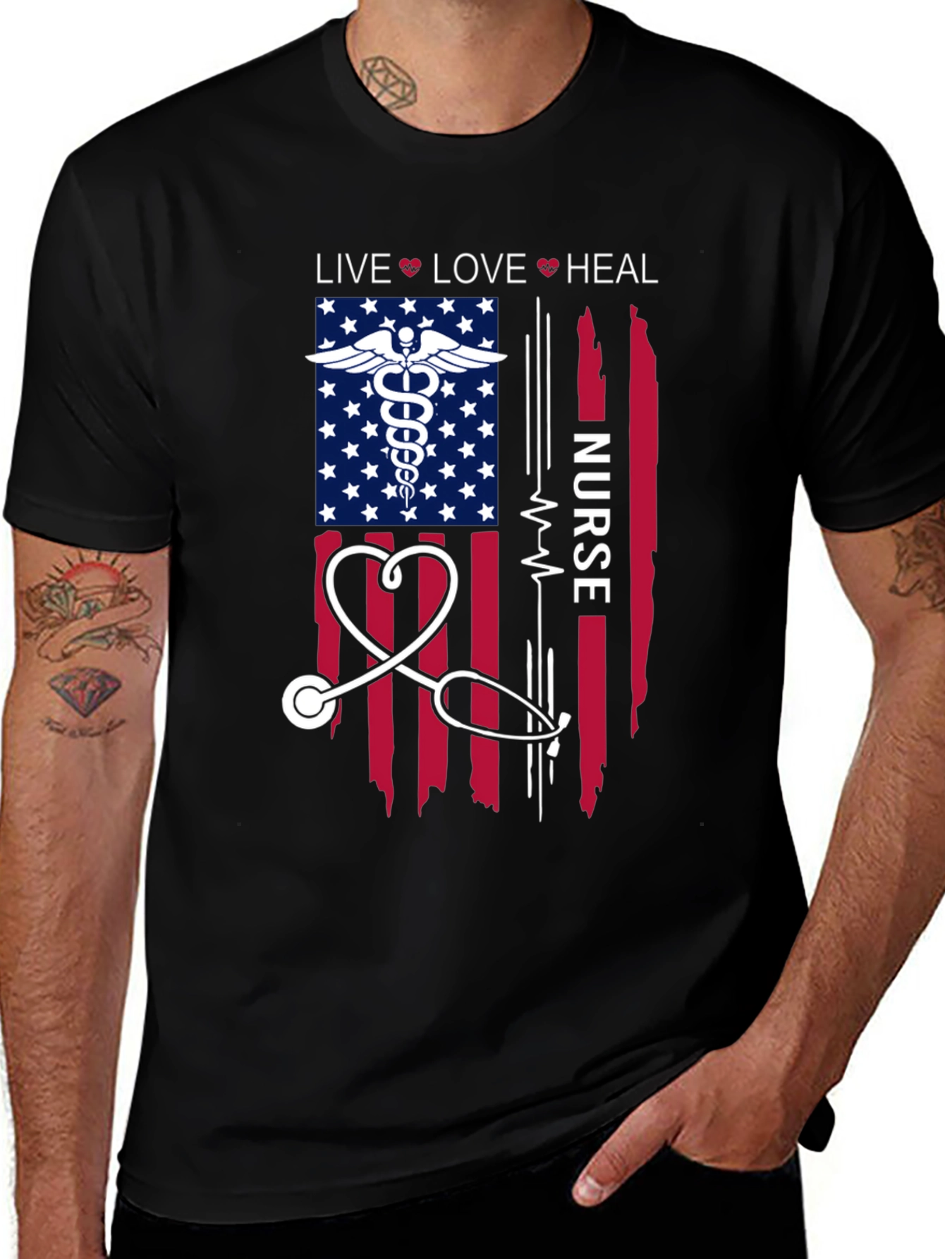 Nurse American Flag Graphic T-Shirt
