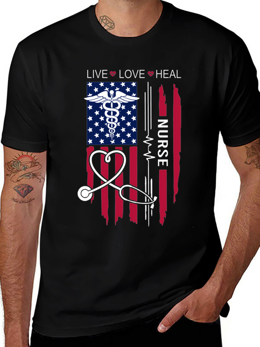 Nurse American Flag Graphic T-Shirt