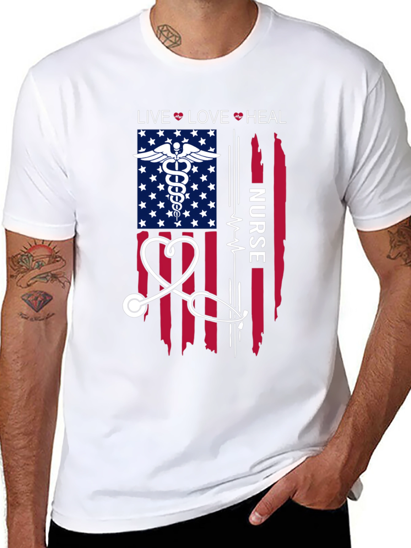 Nurse American Flag Graphic T-Shirt