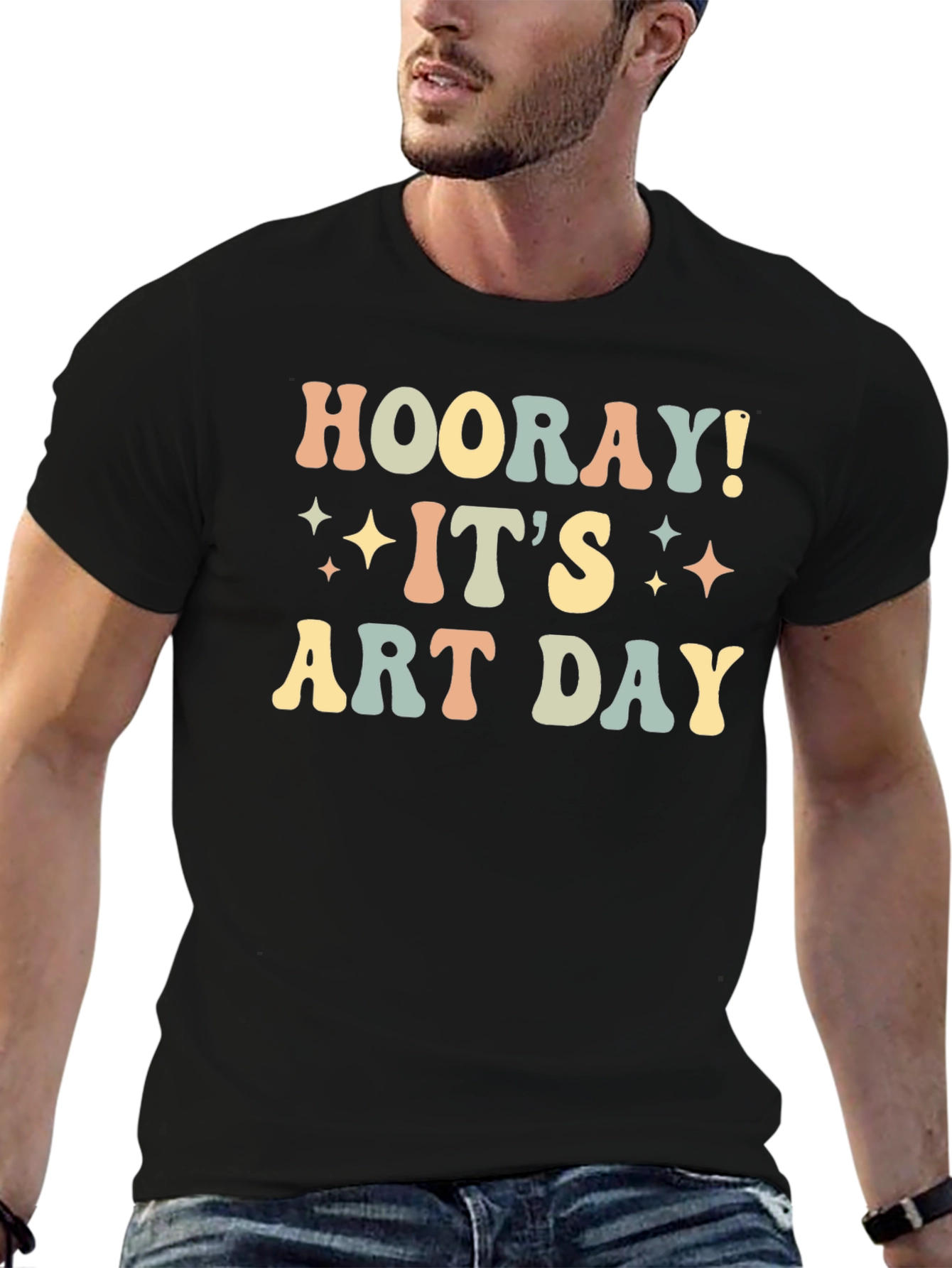 Hooray! Its Art Day Black Cotton T-Shirt