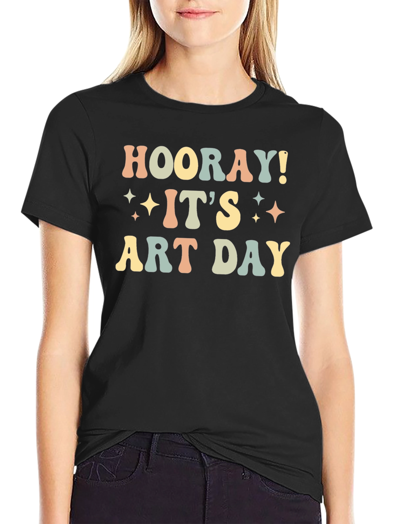 Hooray! Its Art Day Black Cotton T-Shirt