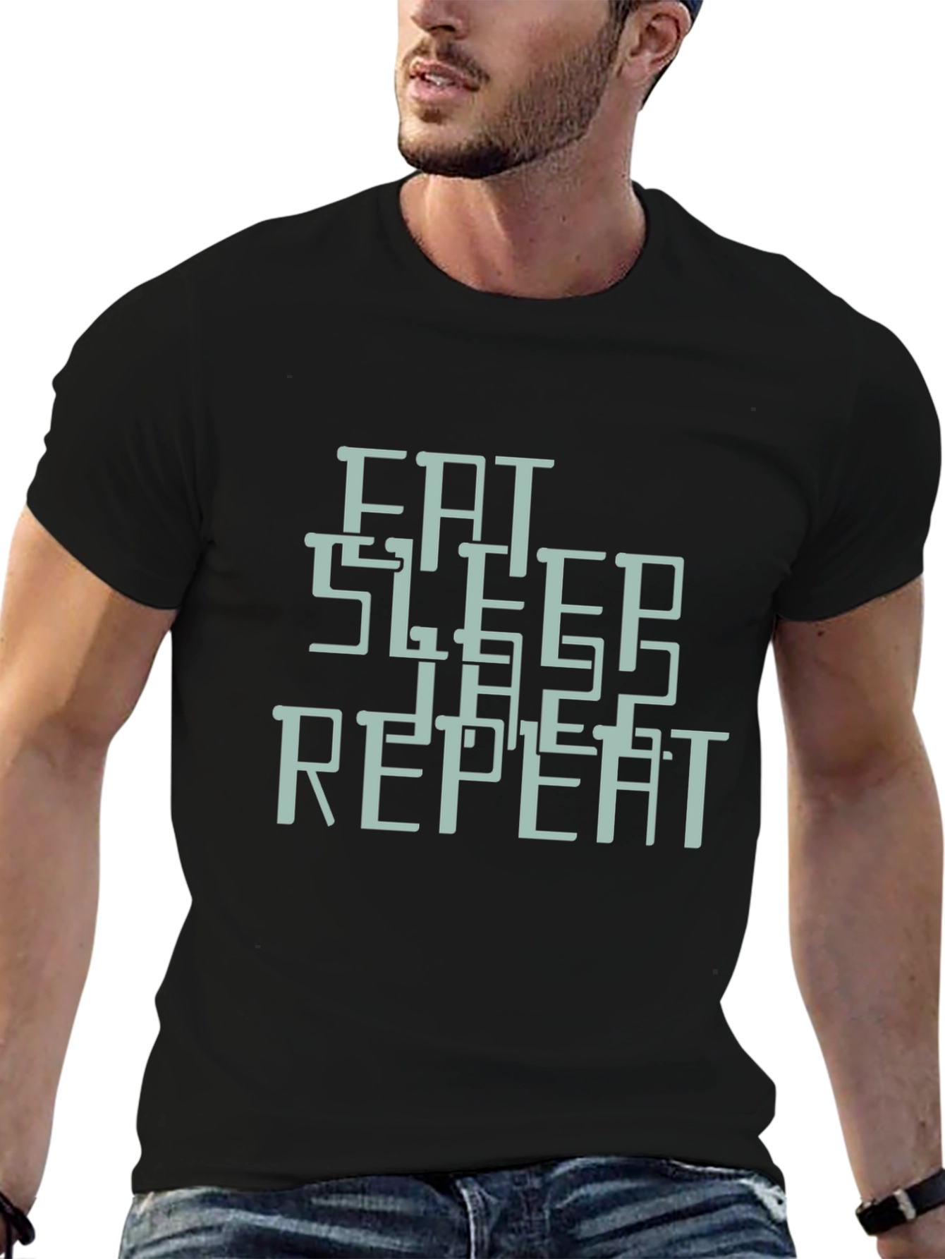 Eat Sleep Game Repeat Graphic T-Shirt - Black