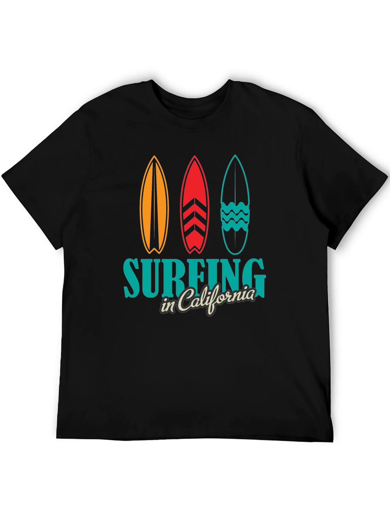 Surfing California Black T-Shirt Surfboards