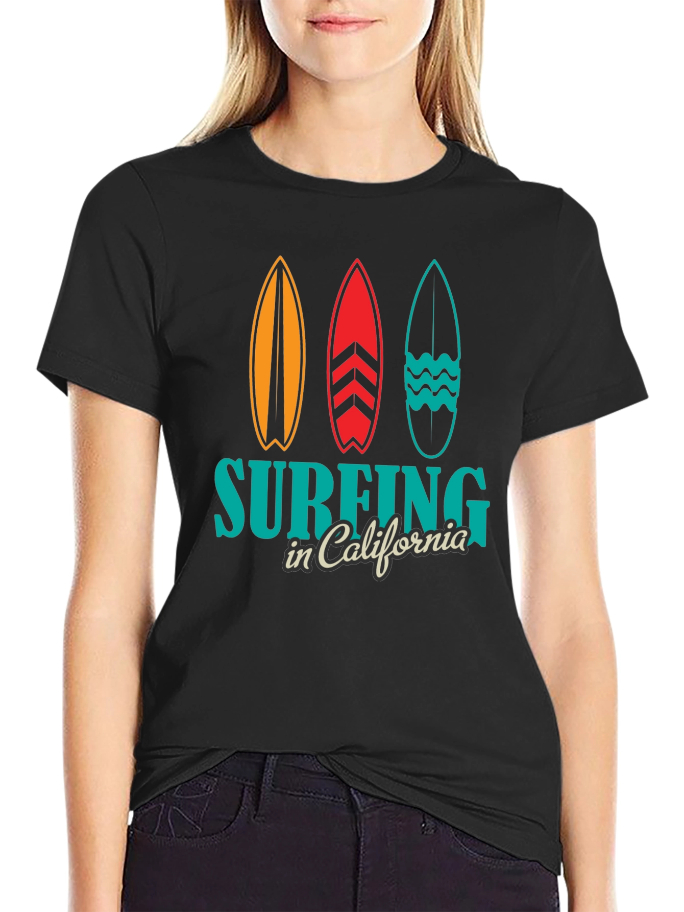 Surfing California Black T-Shirt Surfboards