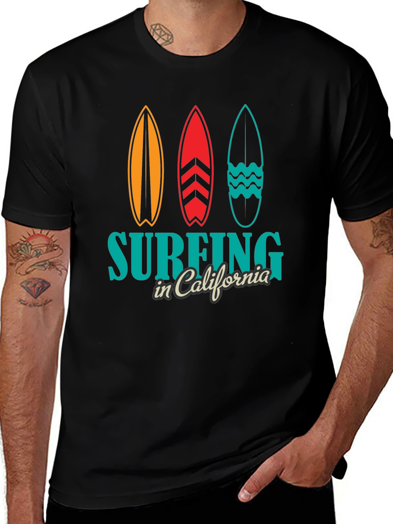 Surfing California Black T-Shirt Surfboards
