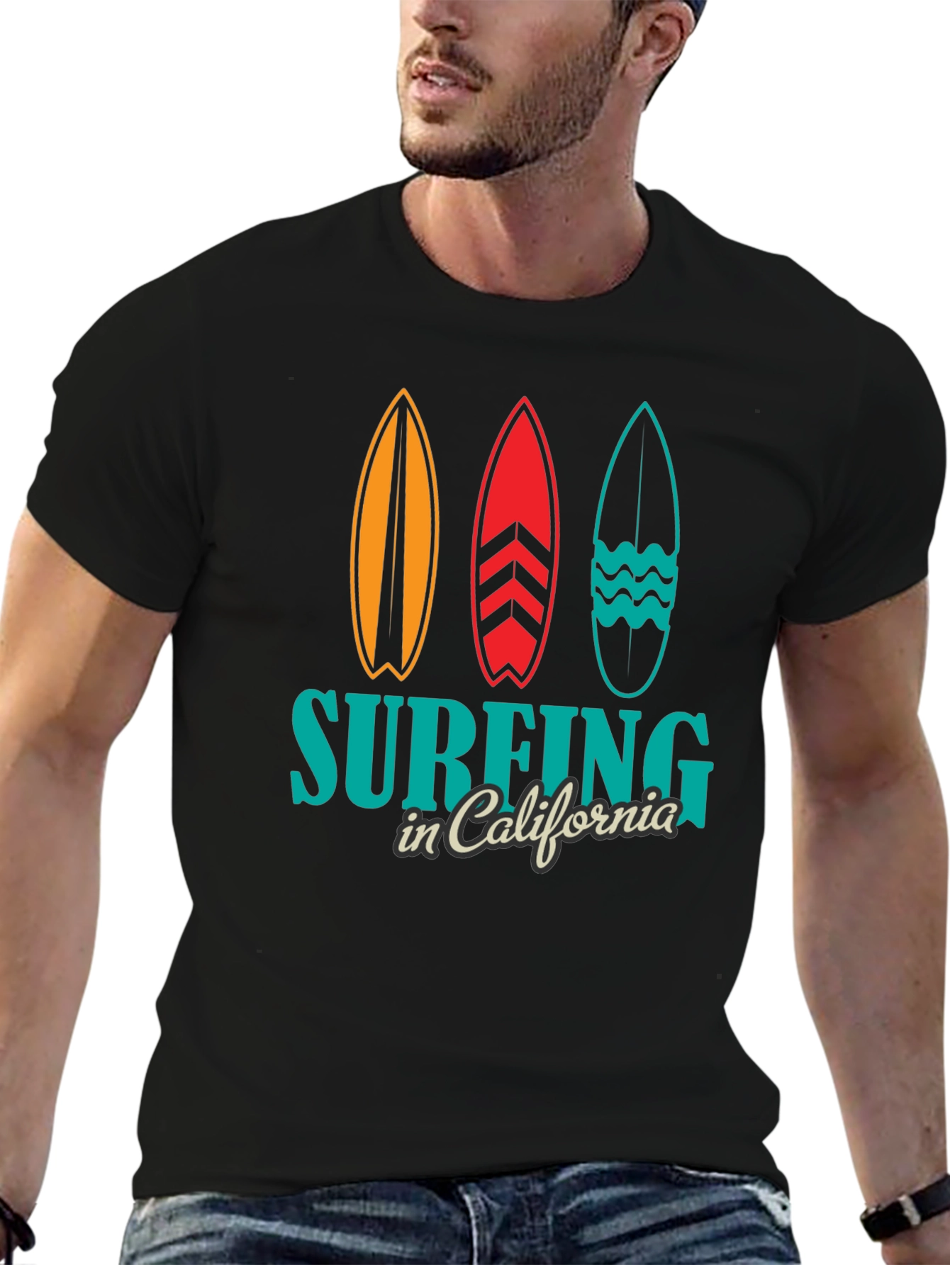Surfing California Black T-Shirt Surfboards