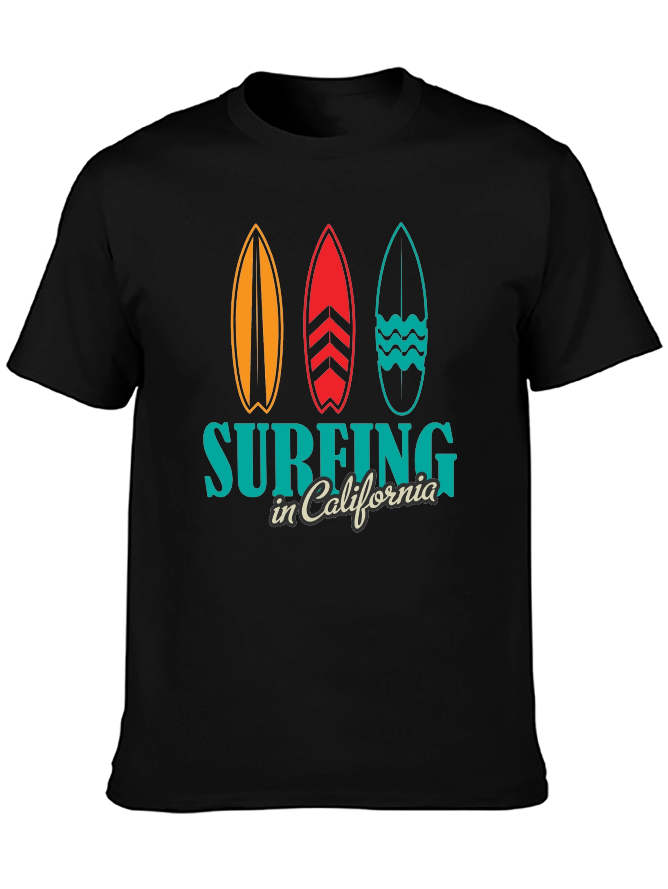Surfing California Black T-Shirt Surfboards